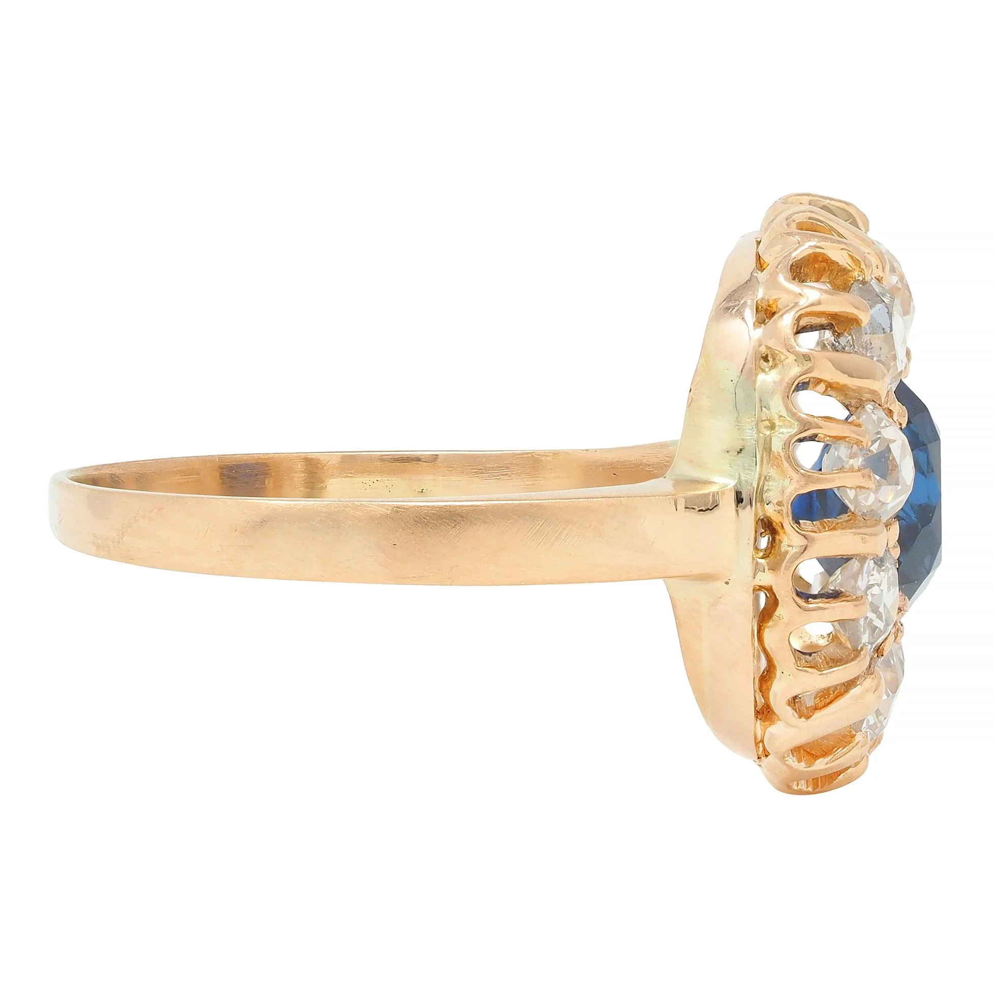 Victorian 2.86 CTW No Heat Sapphire Diamond 18 Karat Gold Antique Halo Ring GIA - Image 4