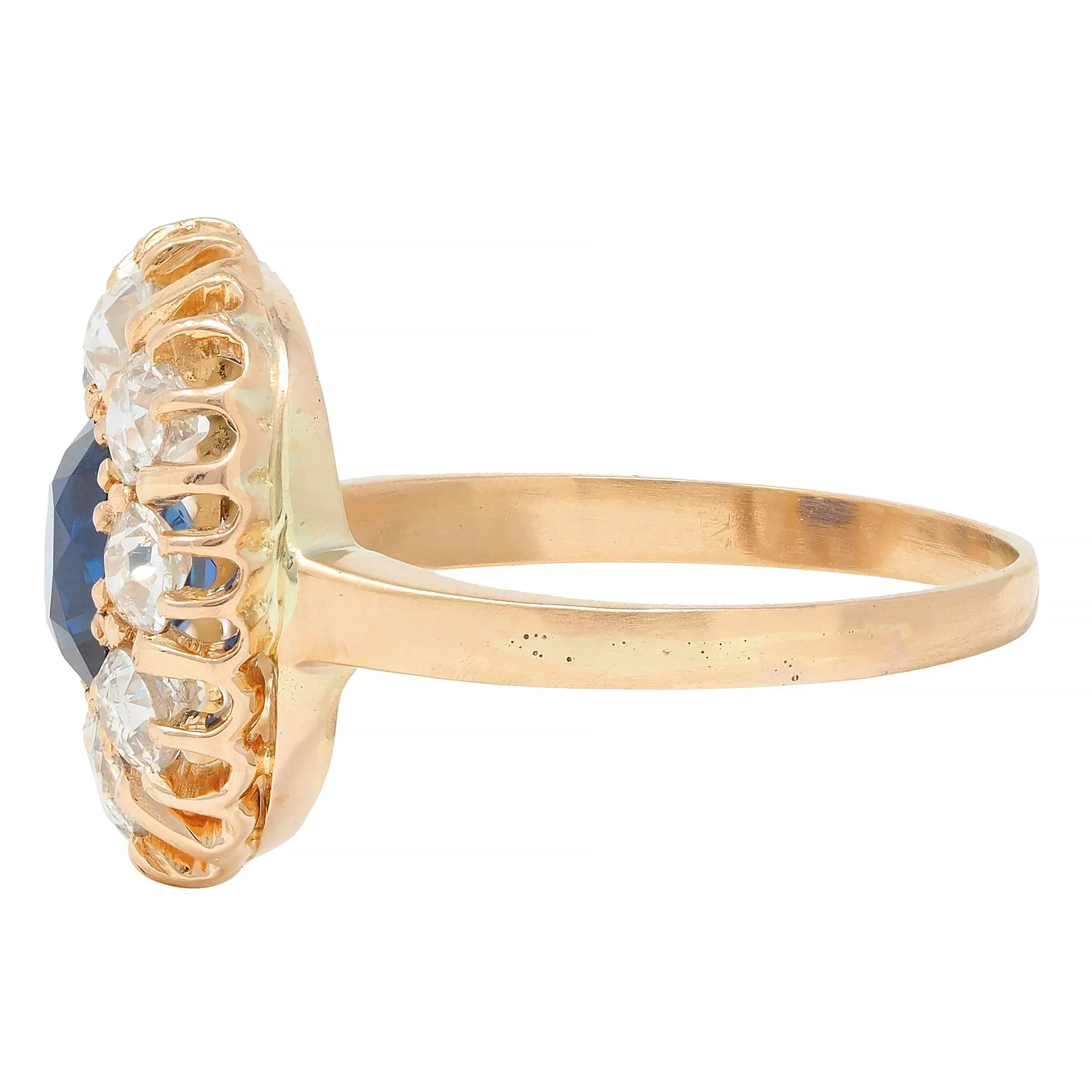 Victorian 2.86 CTW No Heat Sapphire Diamond 18 Karat Gold Antique Halo Ring GIA - Image 6
