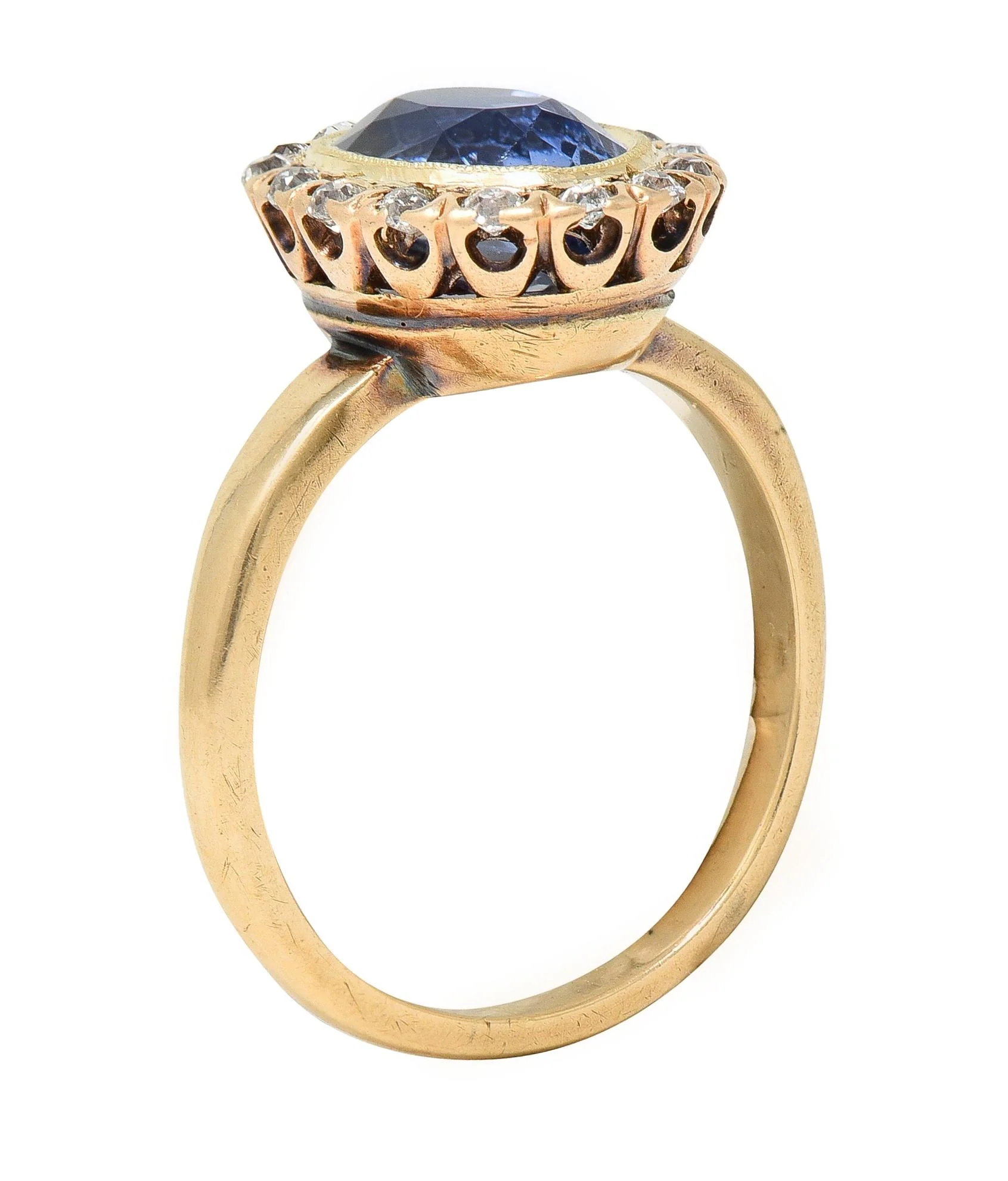 Victorian 2.95 CTW No Heat Ceylon Sapphire Diamond 14 Karat Gold Antique Halo Ring GIA - Image 2
