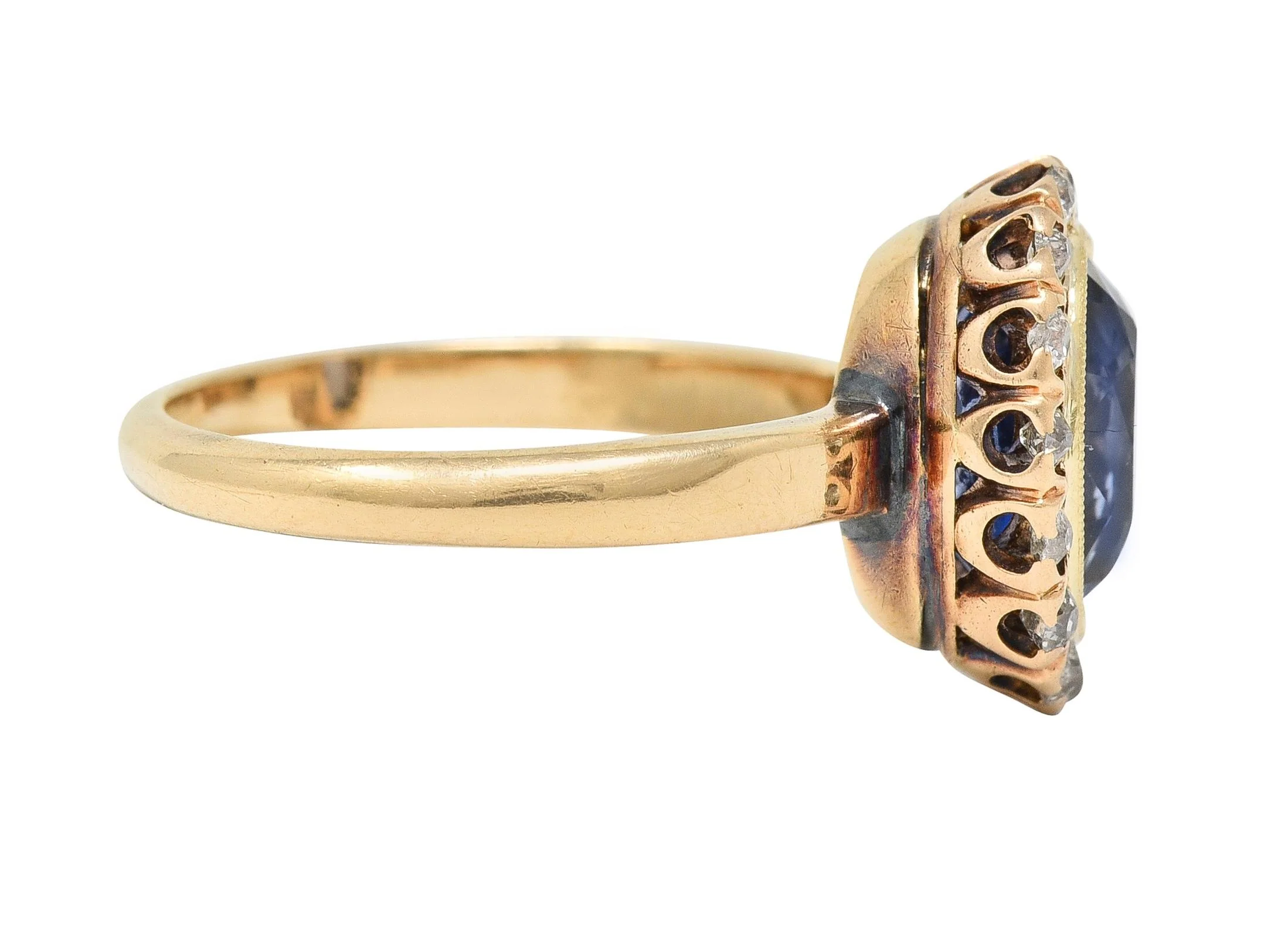 Victorian 2.95 CTW No Heat Ceylon Sapphire Diamond 14 Karat Gold Antique Halo Ring GIA - Image 4
