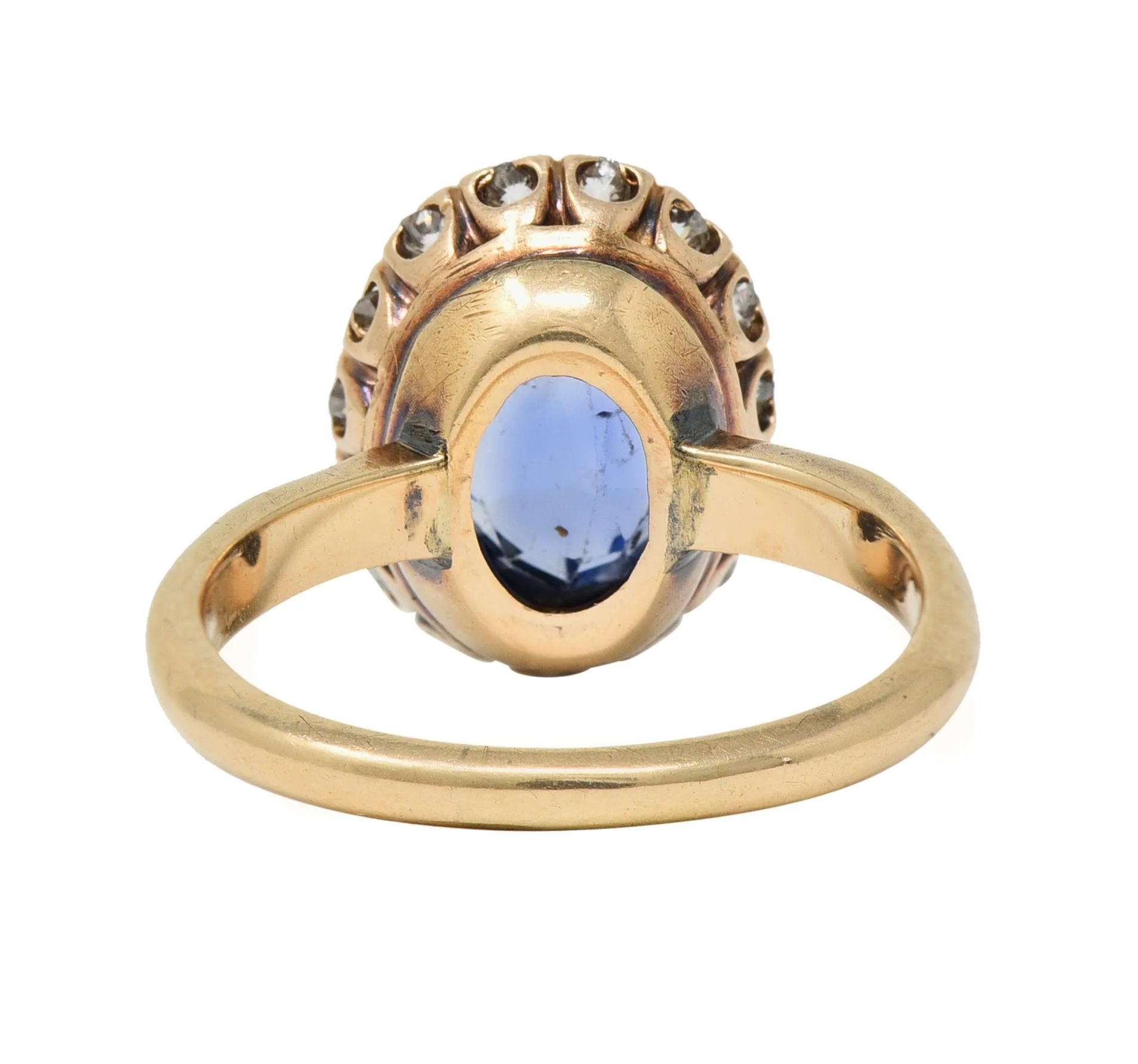 Victorian 2.95 CTW No Heat Ceylon Sapphire Diamond 14 Karat Gold Antique Halo Ring GIA - Image 5