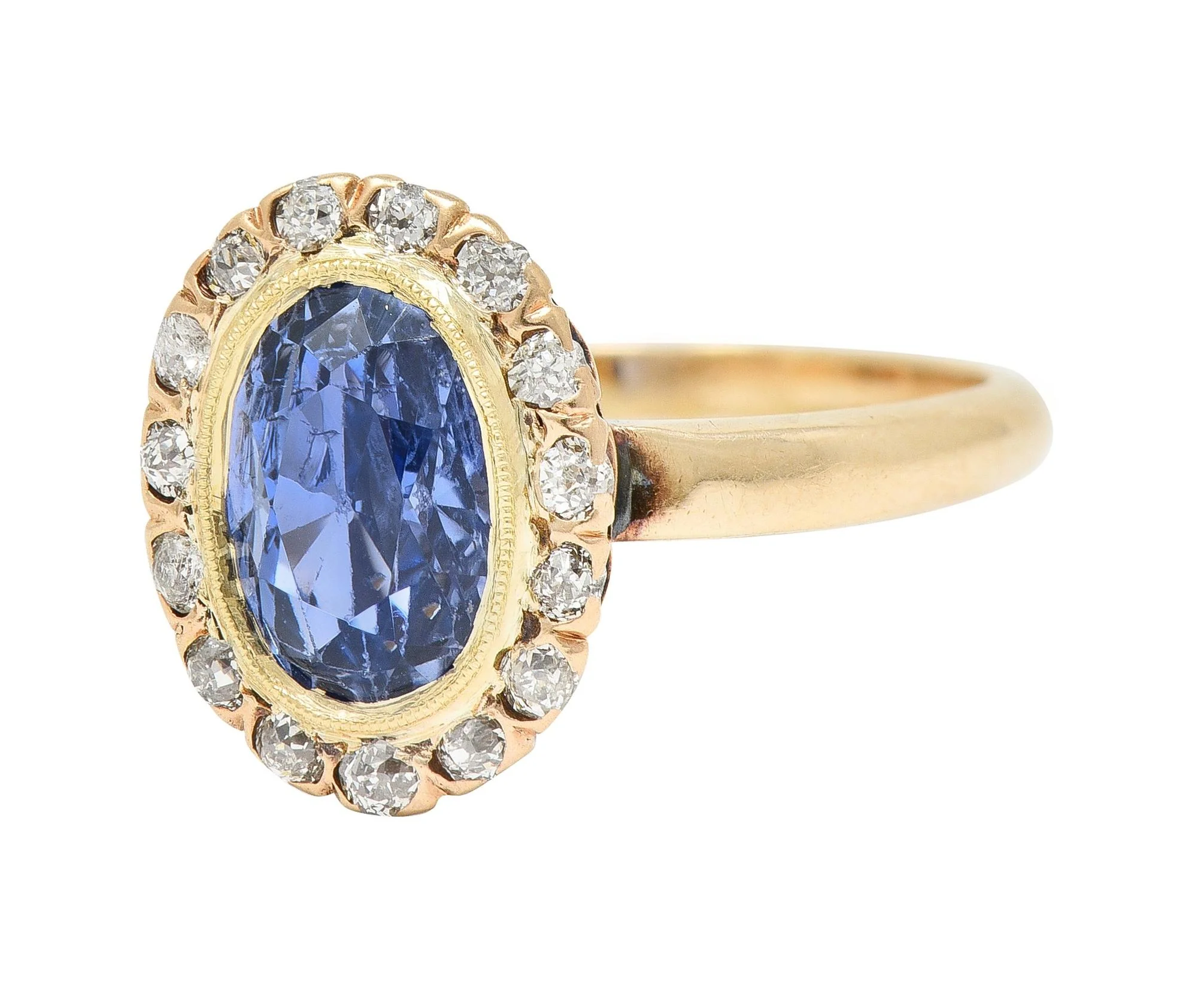 Victorian 2.95 CTW No Heat Ceylon Sapphire Diamond 14 Karat Gold Antique Halo Ring GIA - Image 7