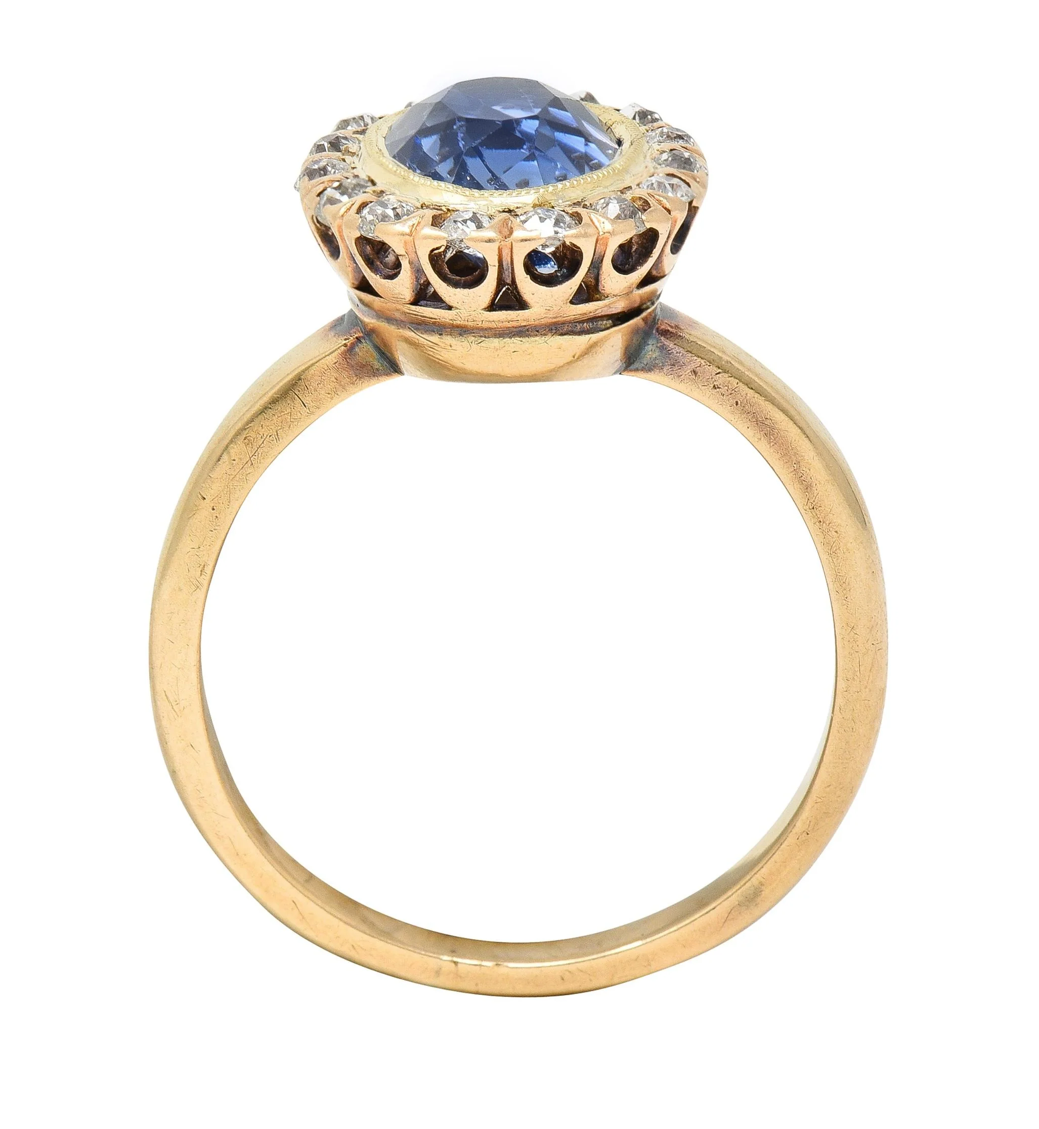 Victorian 2.95 CTW No Heat Ceylon Sapphire Diamond 14 Karat Gold Antique Halo Ring GIA - Image 9