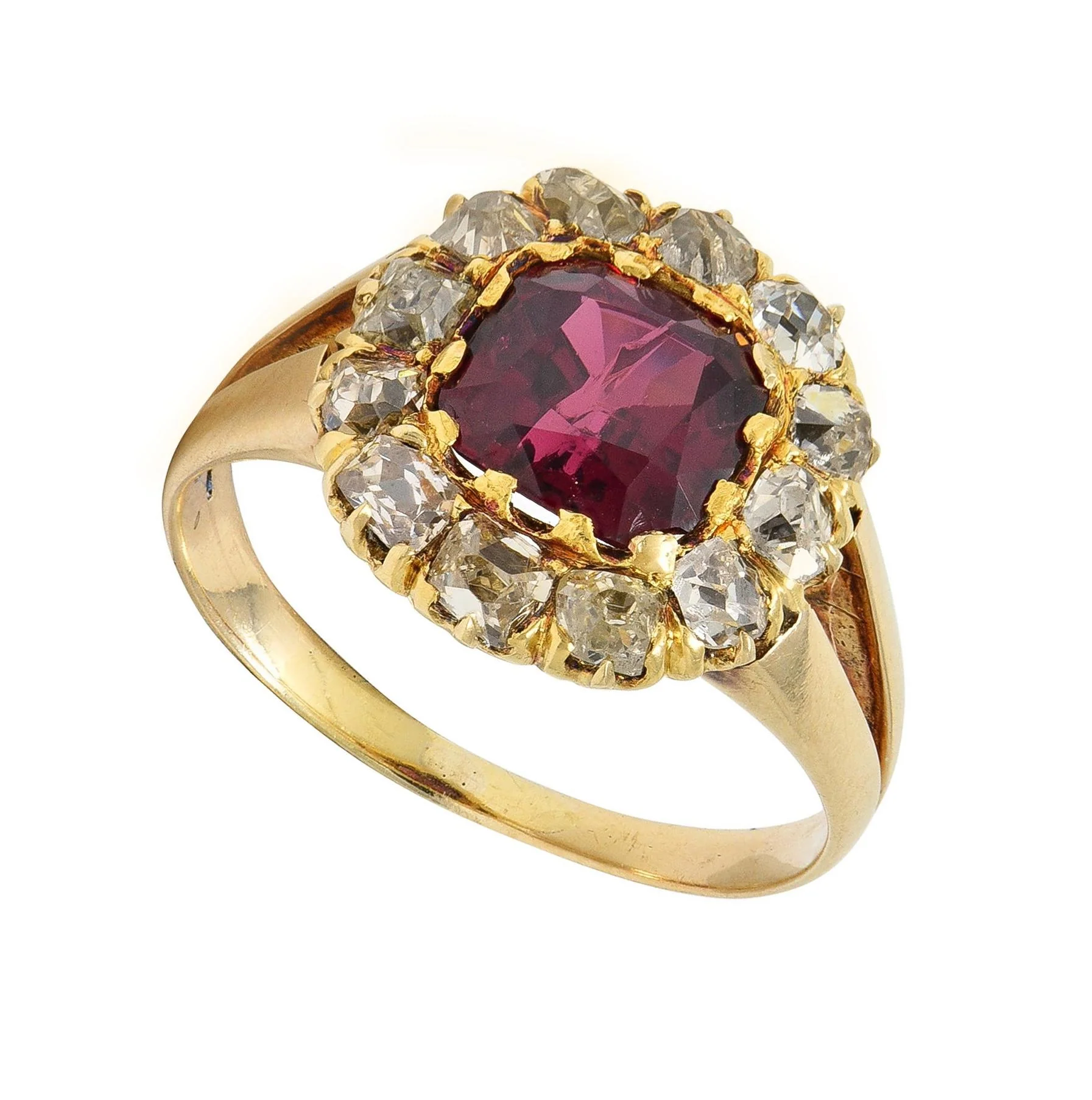 Victorian 2.95 CTW Pyrope-Spessartine Garnet Diamond 14 Karat Yellow Gold Antique Halo Ring - Image 6