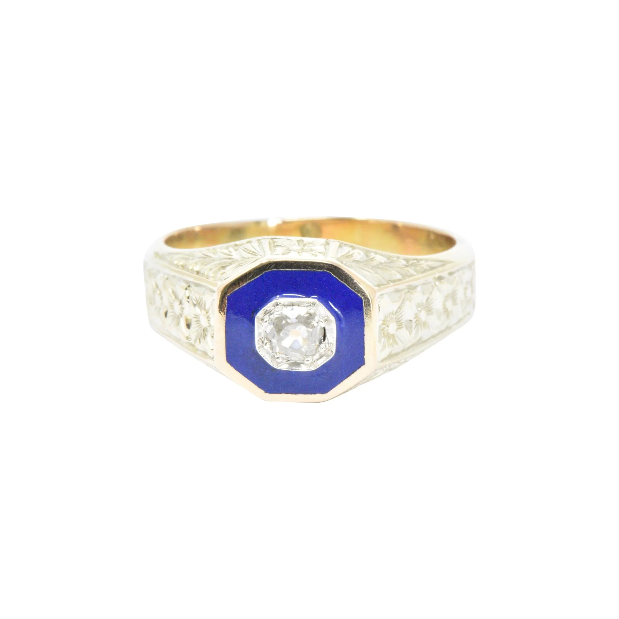 Victorian .25 CTW Diamond 14K Yellow Gold & Enamel Men's Ring - Image 5