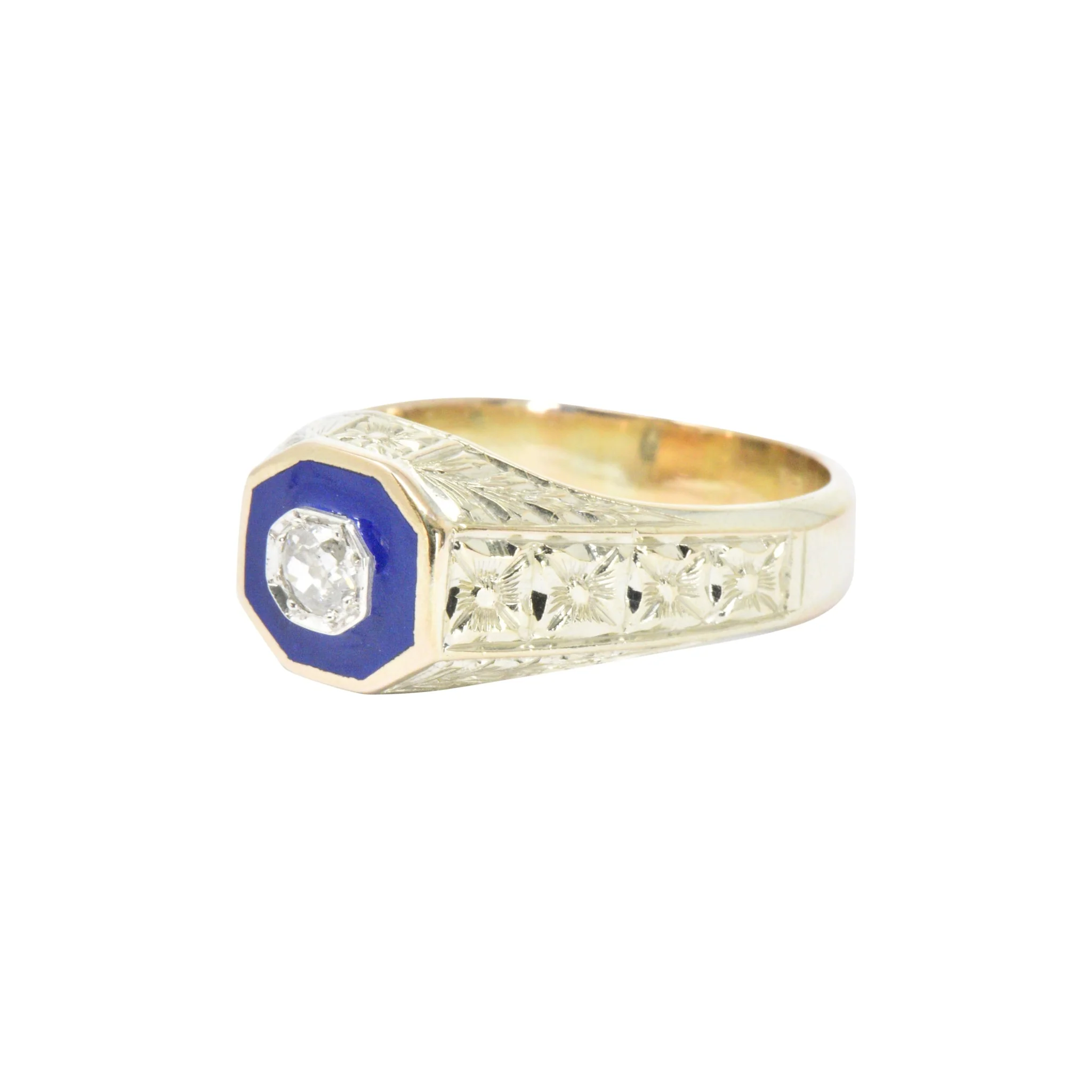 Victorian .25 CTW Diamond 14K Yellow Gold & Enamel Men's Ring - Image 6