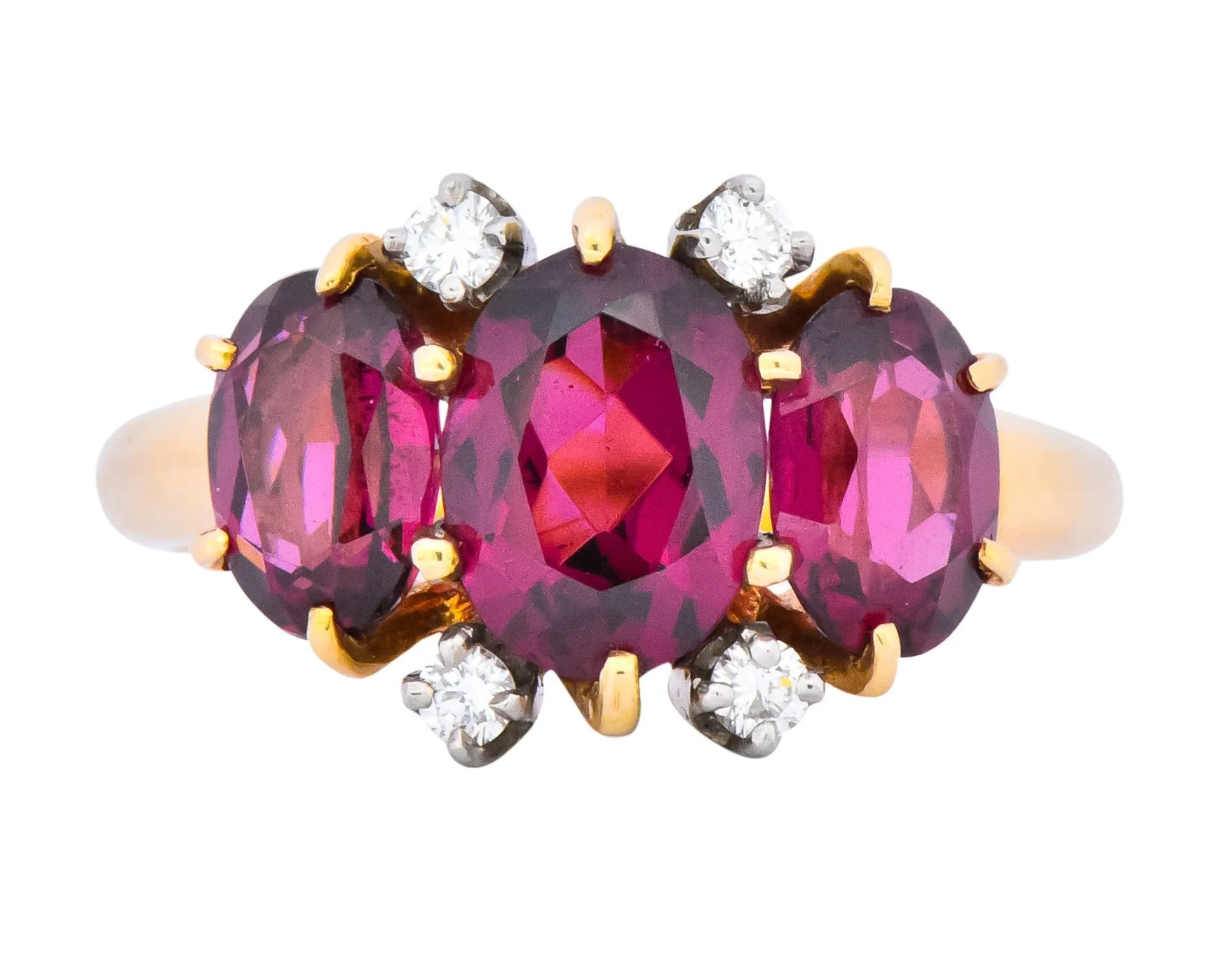 Victorian 3.09 CTW Rhodolite Garnet Diamond 14 Karat Two-Tone Gold Ring