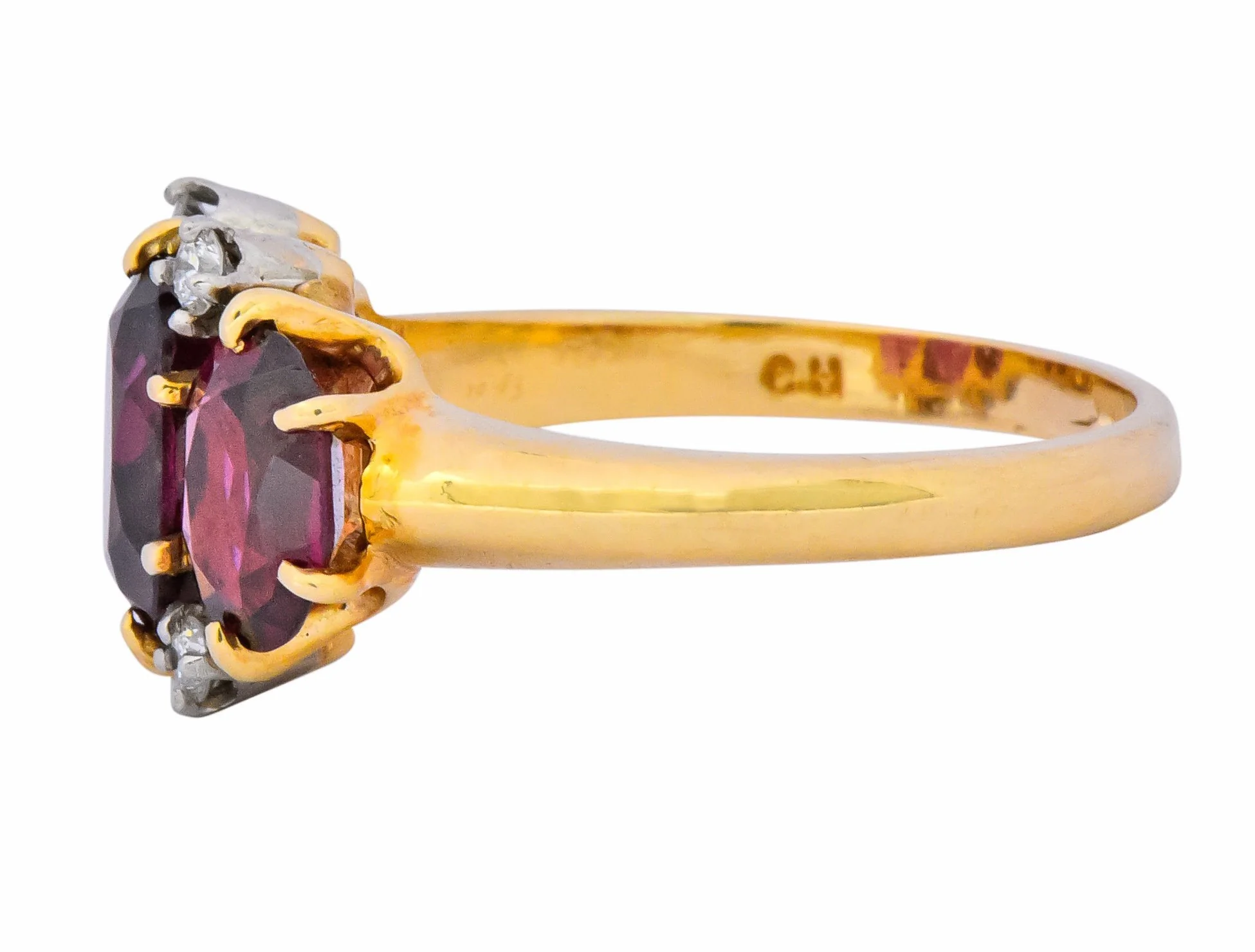 Victorian 3.09 CTW Rhodolite Garnet Diamond 14 Karat Two-Tone Gold Ring - Image 5