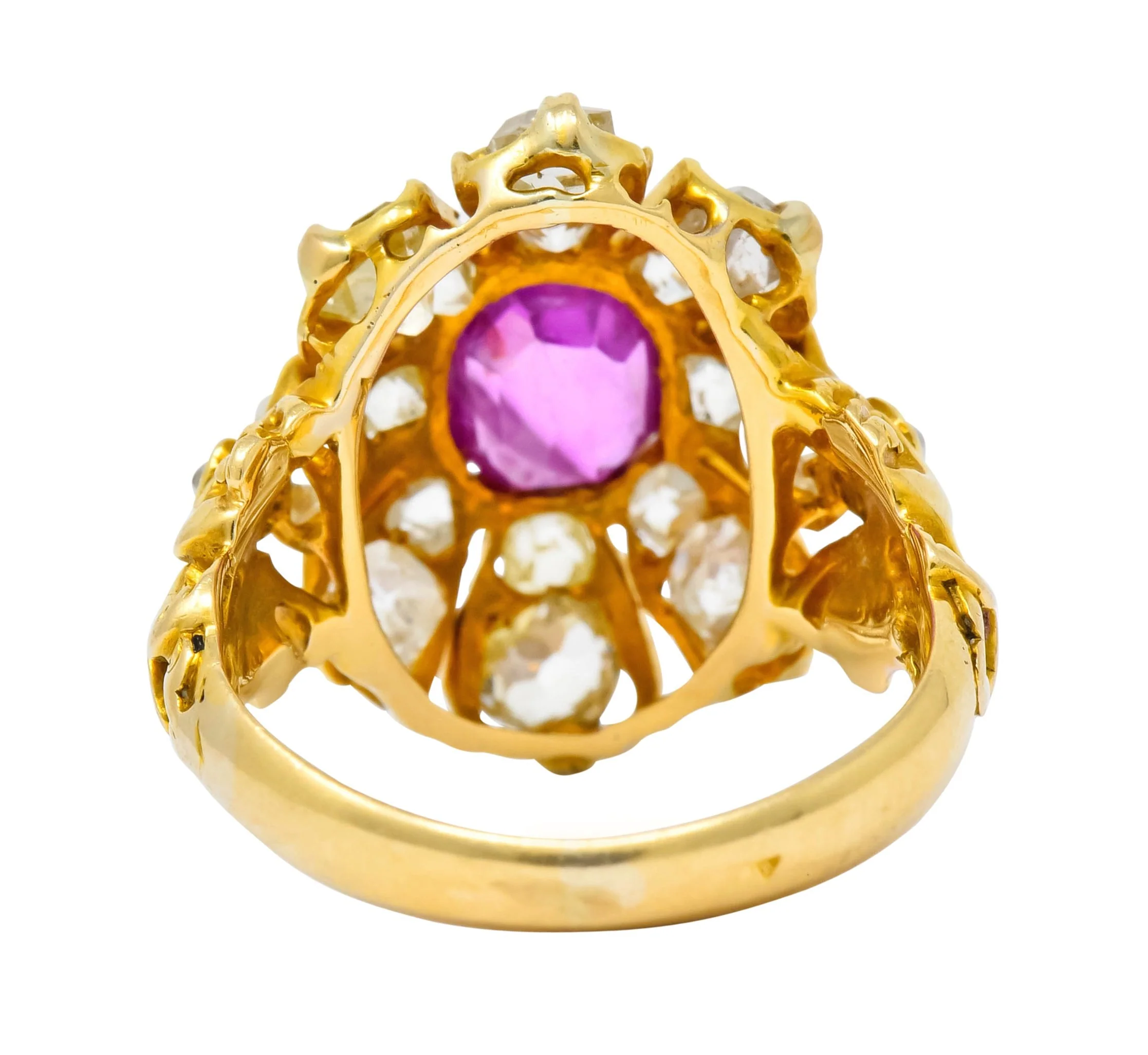 Victorian 3.10 CTW Ruby Diamond 18 Karat Gold Cluster Ring - Image 4