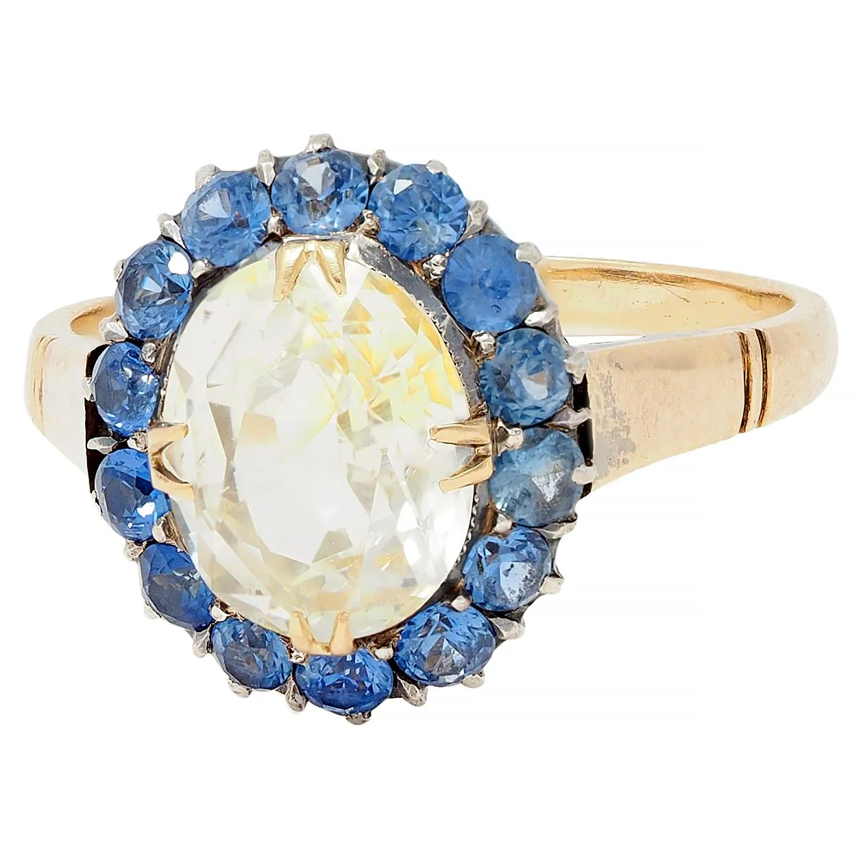 Victorian 3.10 CTW Yellow Sapphire Silver-Topped 14 Karat Yellow Gold Antique Halo Ring - Image 6