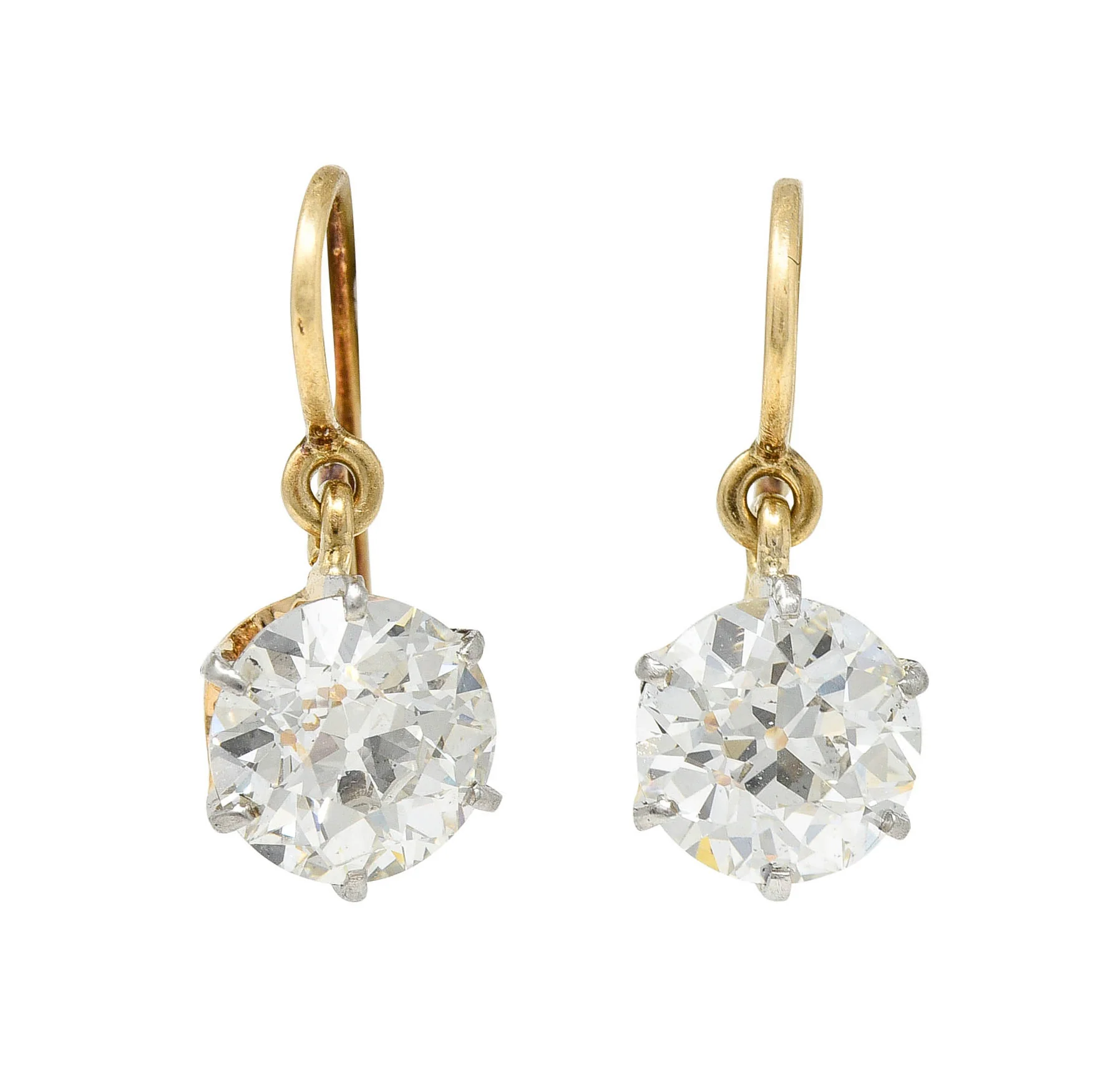 Victorian 3.18 CTW Diamond Platinum 14 Karat Gold Carriage Coach Cover Drop Earrings - Image 2