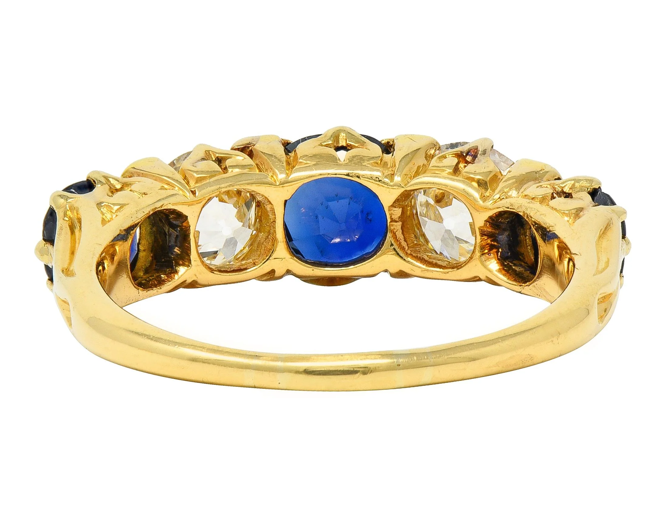 Victorian 3.84 CTW Sapphire Diamond 18 Karat Yellow Gold Antique Spade Band Ring - Image 3
