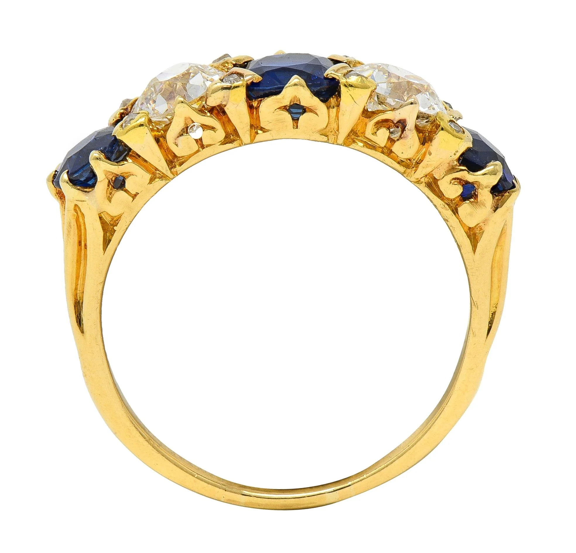 Victorian 3.84 CTW Sapphire Diamond 18 Karat Yellow Gold Antique Spade Band Ring - Image 5