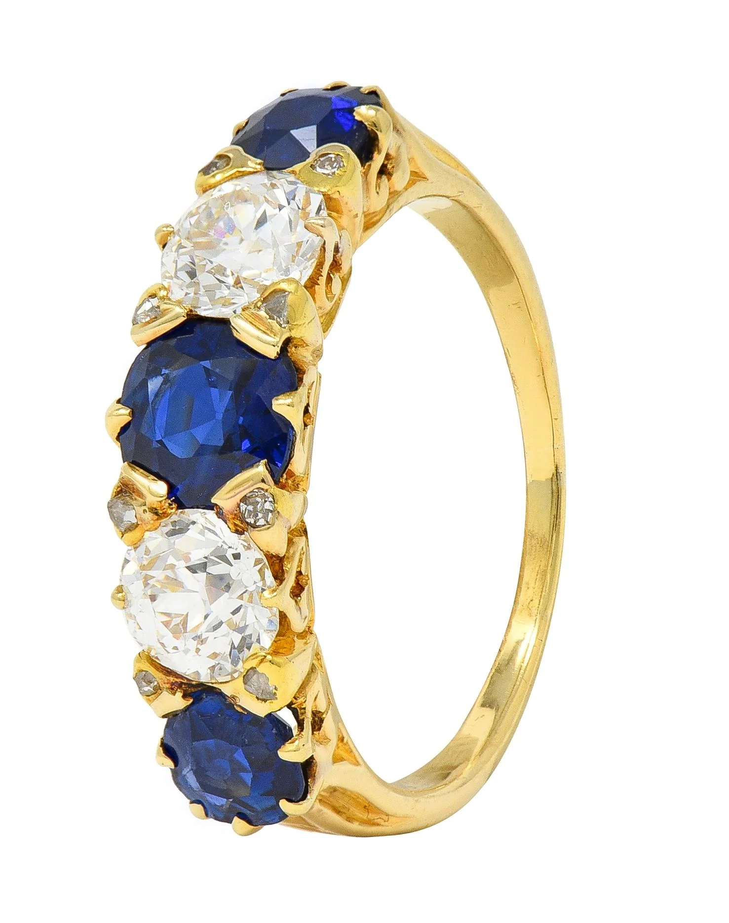 Victorian 3.84 CTW Sapphire Diamond 18 Karat Yellow Gold Antique Spade Band Ring - Image 6