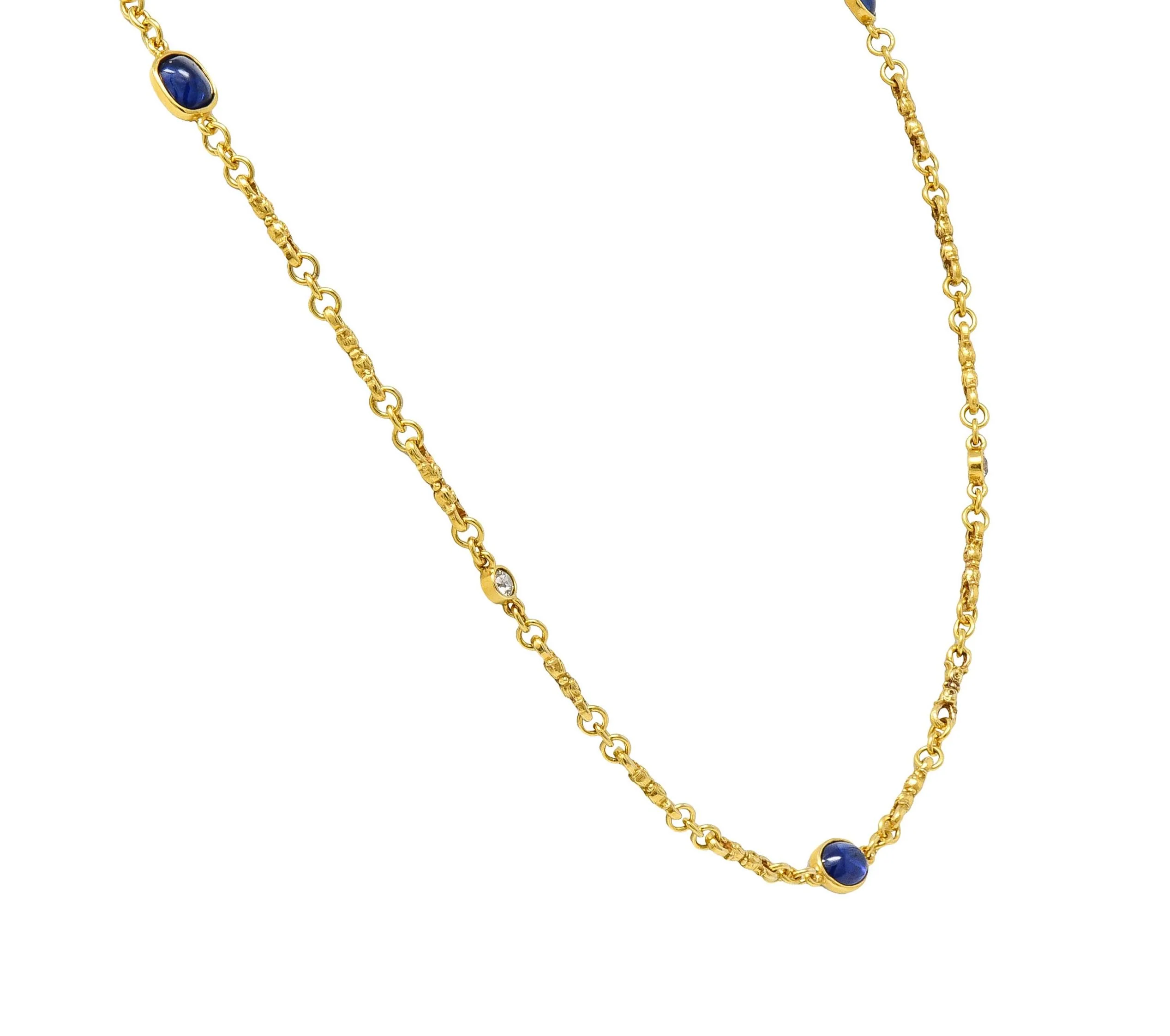 Victorian 3.94 CTW Sapphire Diamond 18 Karat Yellow Gold Link Antique Necklace - Image 5