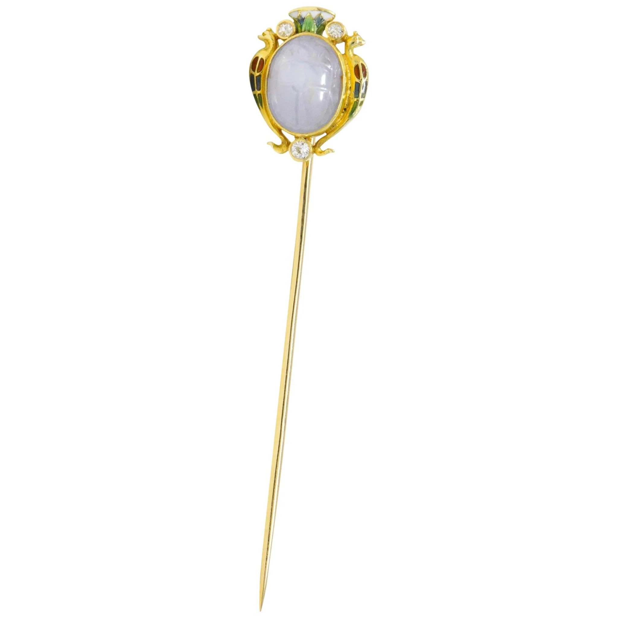 Victorian 4.47 CTW Star Sapphire Diamond Enamel 14 Karat Gold Scarab Stickpin