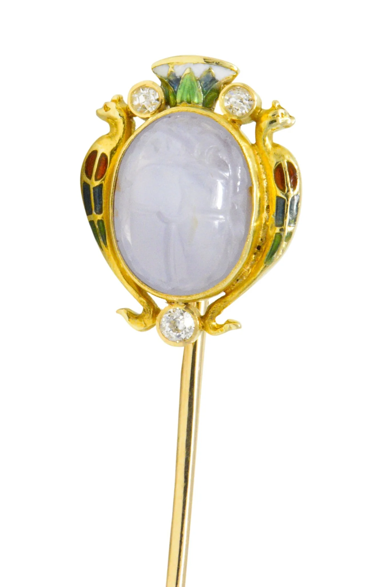 Victorian 4.47 CTW Star Sapphire Diamond Enamel 14 Karat Gold Scarab Stickpin - Image 2