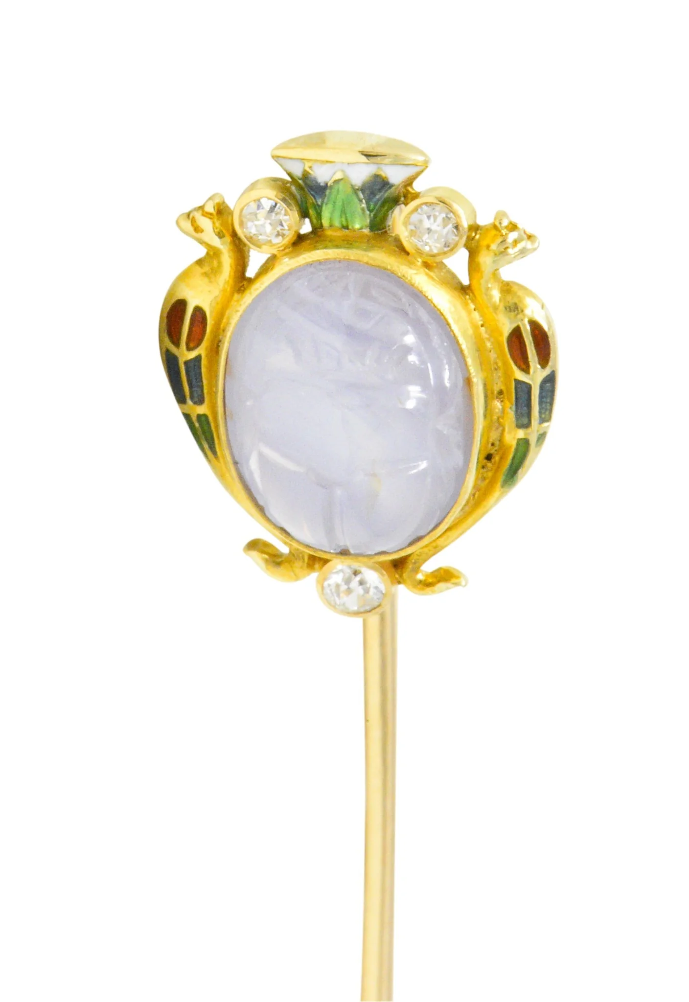 Victorian 4.47 CTW Star Sapphire Diamond Enamel 14 Karat Gold Scarab Stickpin - Image 3