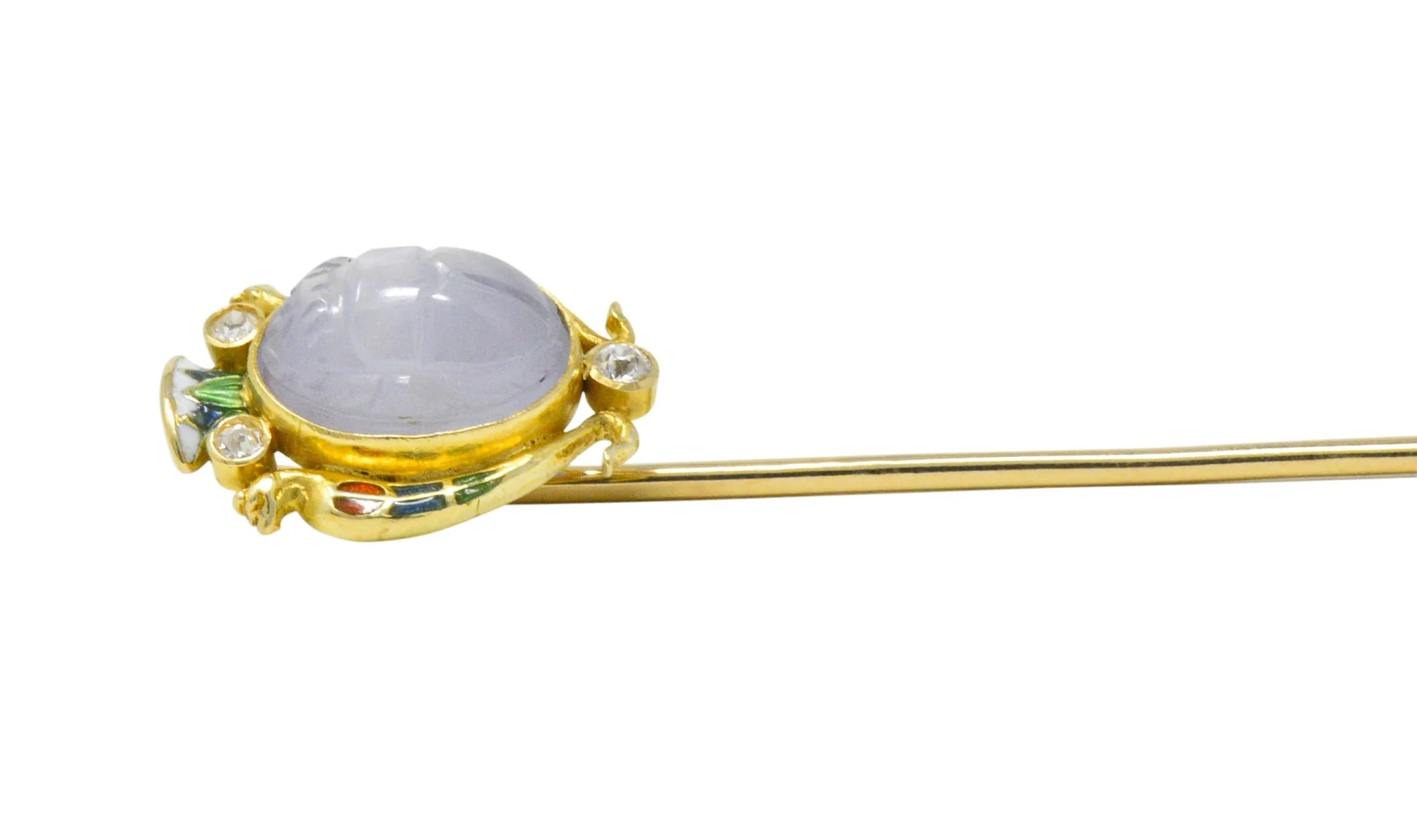 Victorian 4.47 CTW Star Sapphire Diamond Enamel 14 Karat Gold Scarab Stickpin - Image 5
