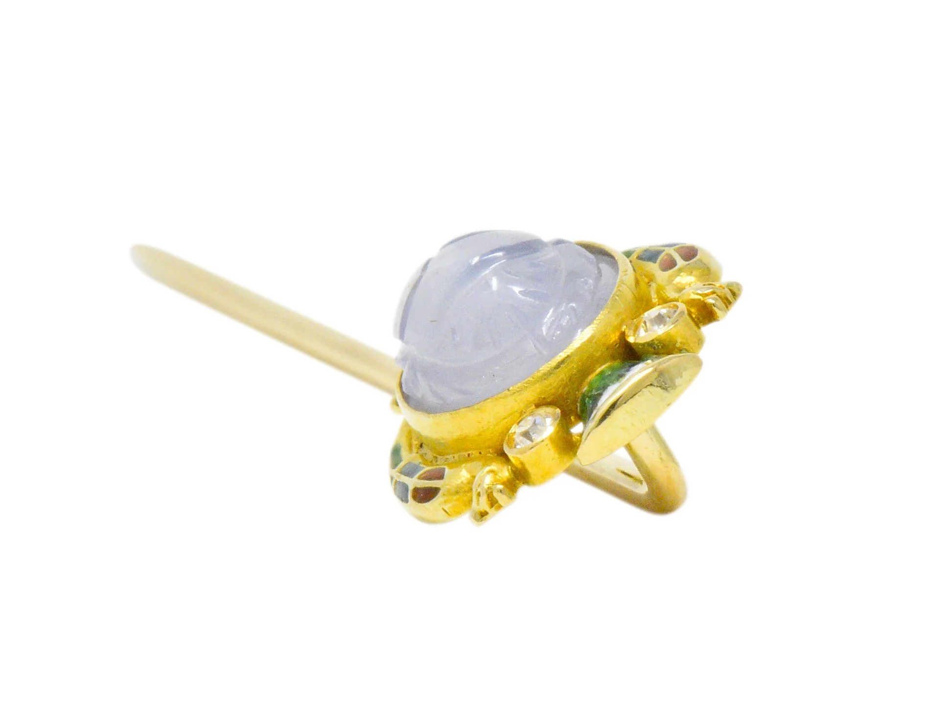 Victorian 4.47 CTW Star Sapphire Diamond Enamel 14 Karat Gold Scarab Stickpin - Image 6