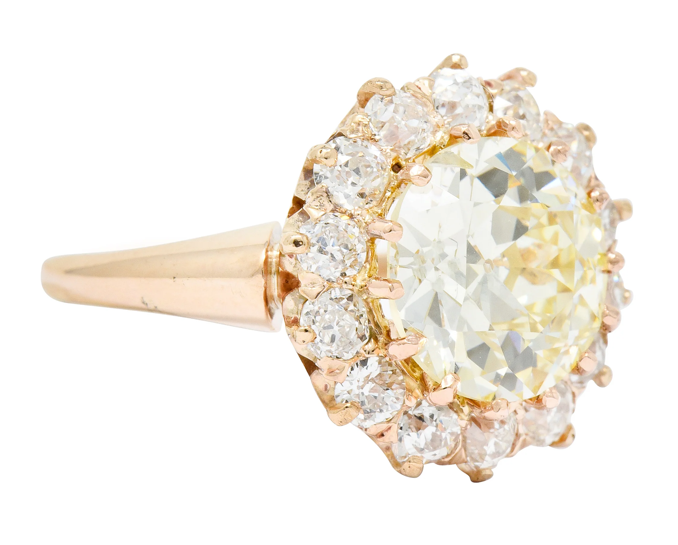 Victorian 4.94 CTW Old European Cut Diamond 14 Karat Rose Gold Cluster Engagement Ring GIA - Image 2