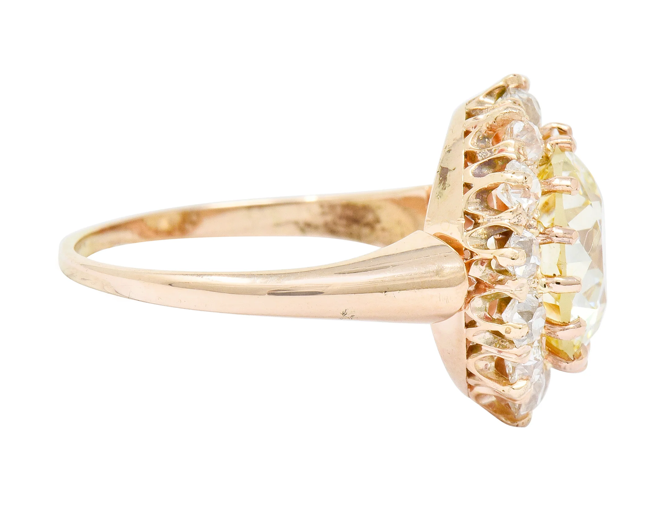 Victorian 4.94 CTW Old European Cut Diamond 14 Karat Rose Gold Cluster Engagement Ring GIA - Image 3