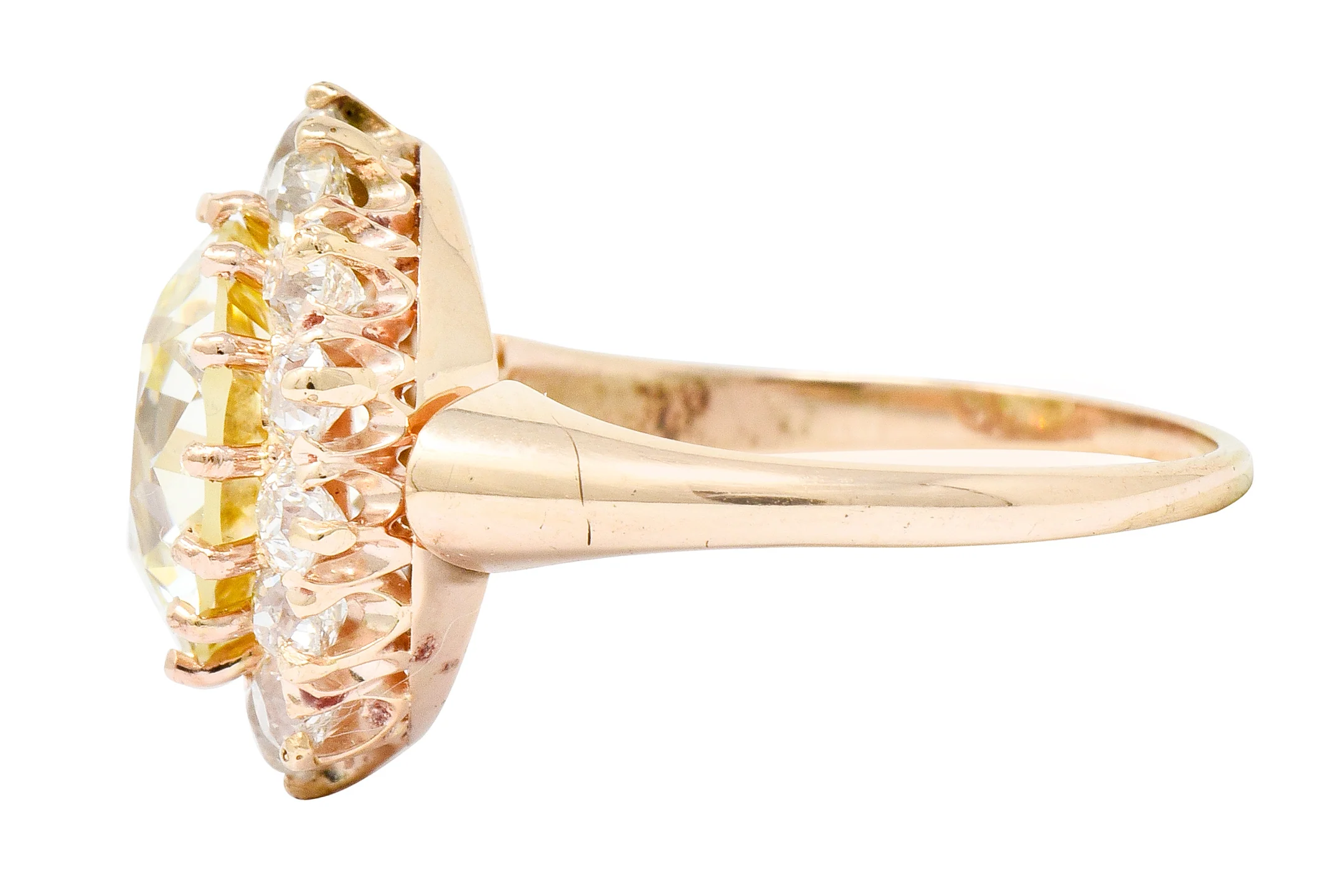 Victorian 4.94 CTW Old European Cut Diamond 14 Karat Rose Gold Cluster Engagement Ring GIA - Image 5