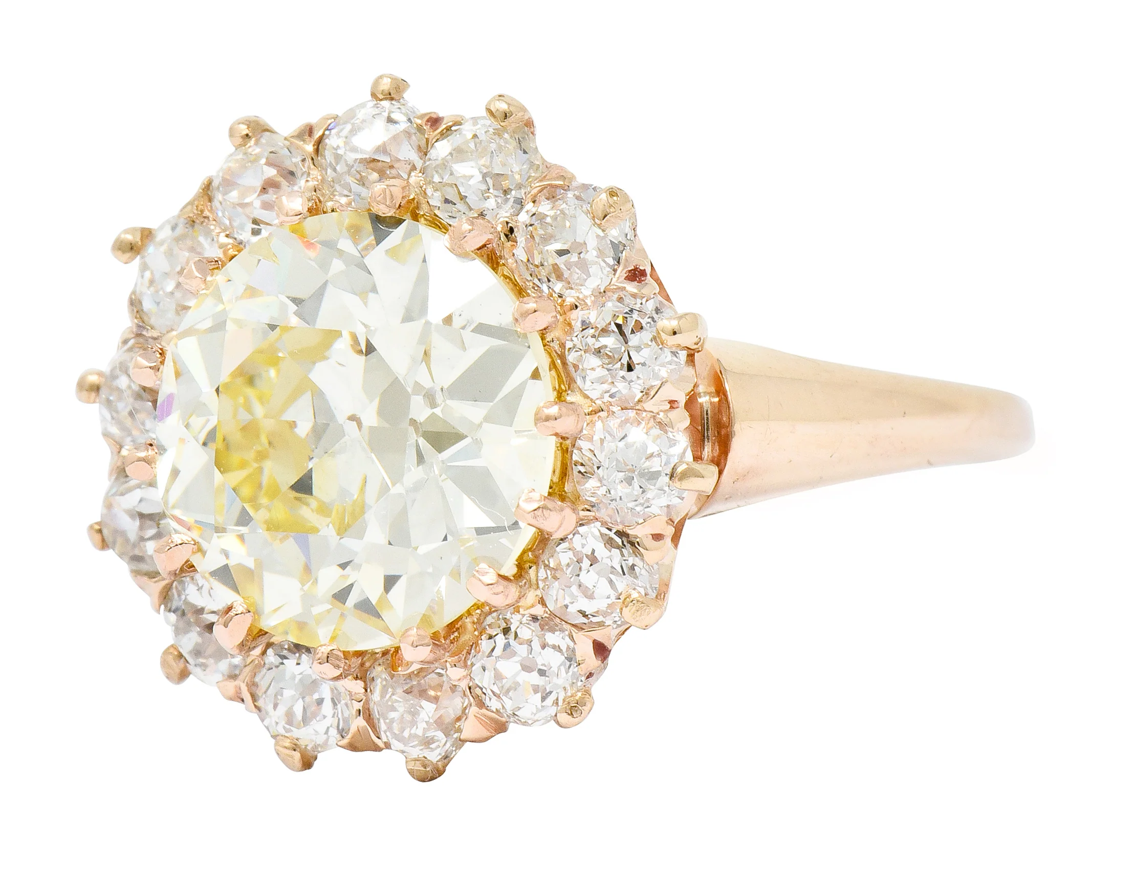 Victorian 4.94 CTW Old European Cut Diamond 14 Karat Rose Gold Cluster Engagement Ring GIA - Image 6