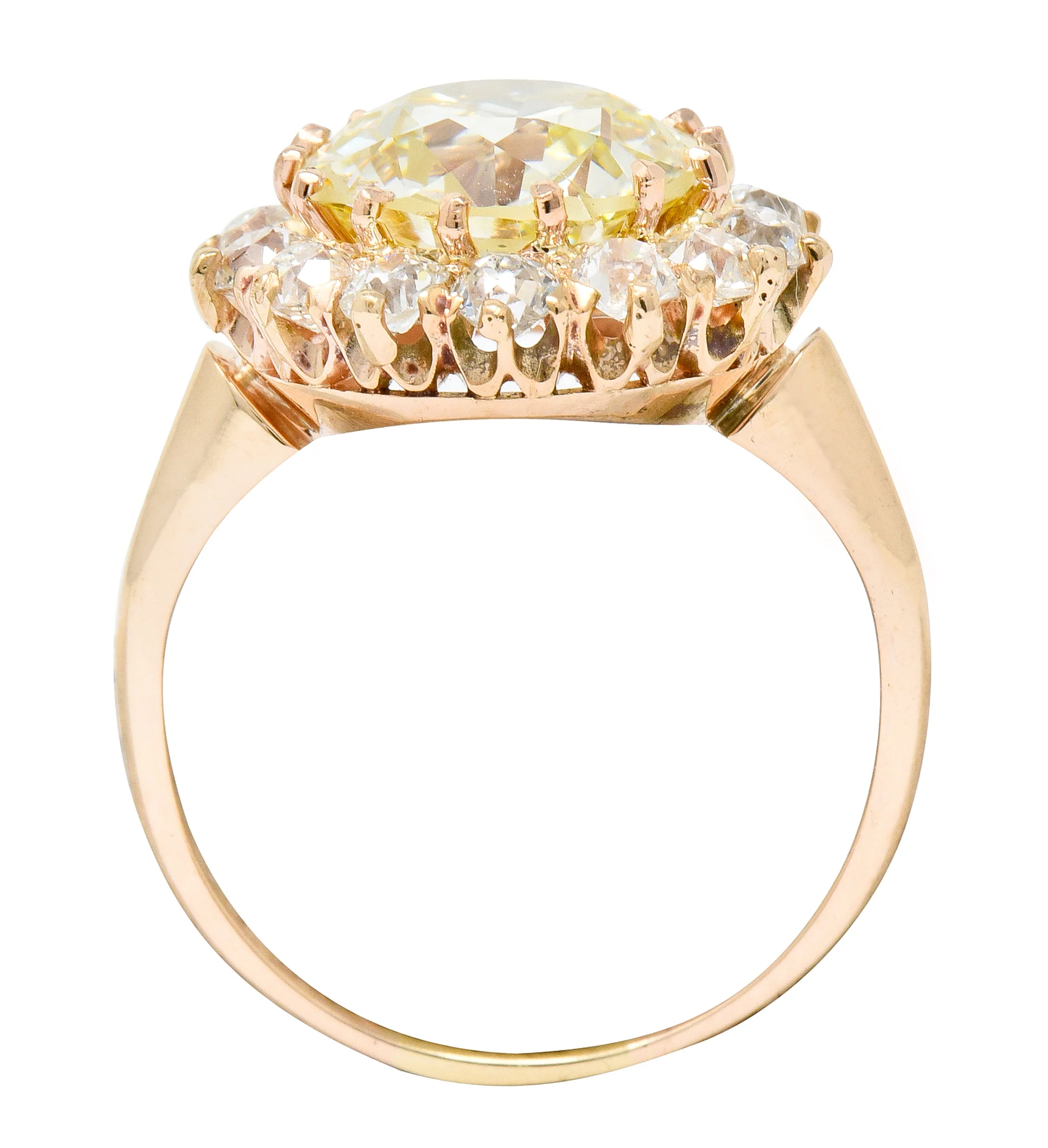Victorian 4.94 CTW Old European Cut Diamond 14 Karat Rose Gold Cluster Engagement Ring GIA - Image 7