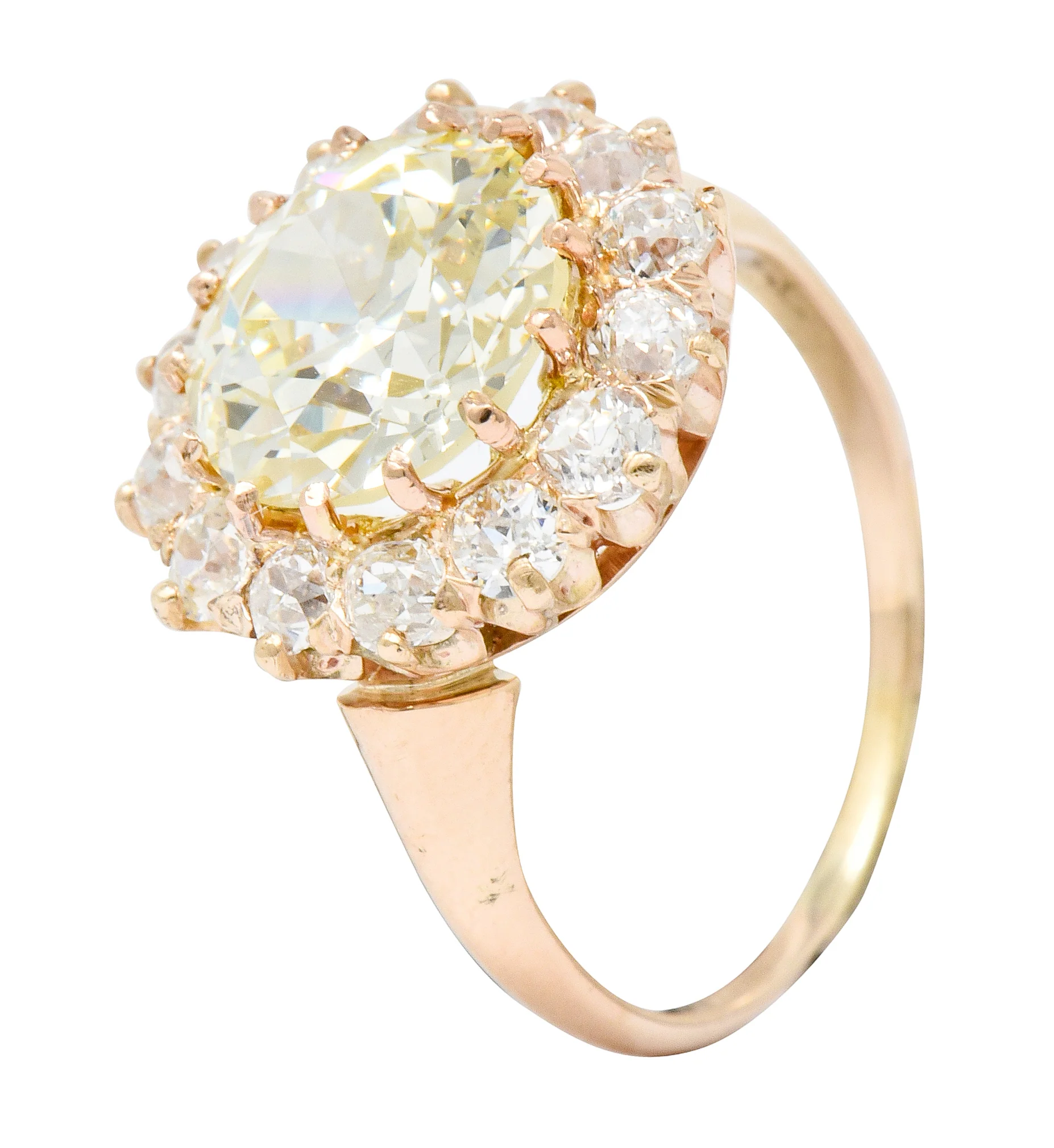 Victorian 4.94 CTW Old European Cut Diamond 14 Karat Rose Gold Cluster Engagement Ring GIA - Image 8