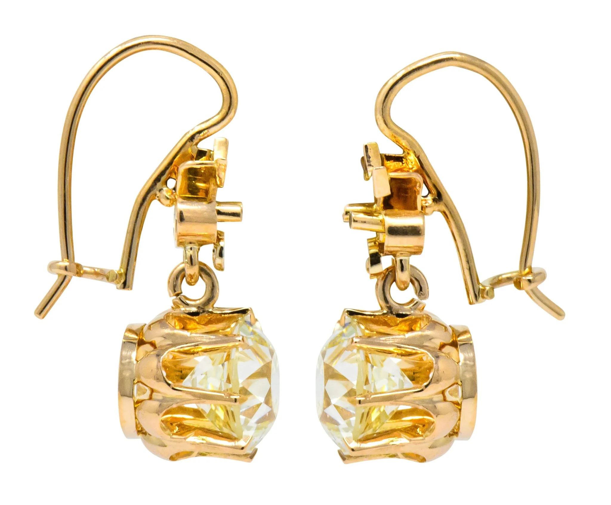 Victorian 5.06 CTW Old European Cut Diamond Drop 14 Karat Gold Earrings GIA - Image 5