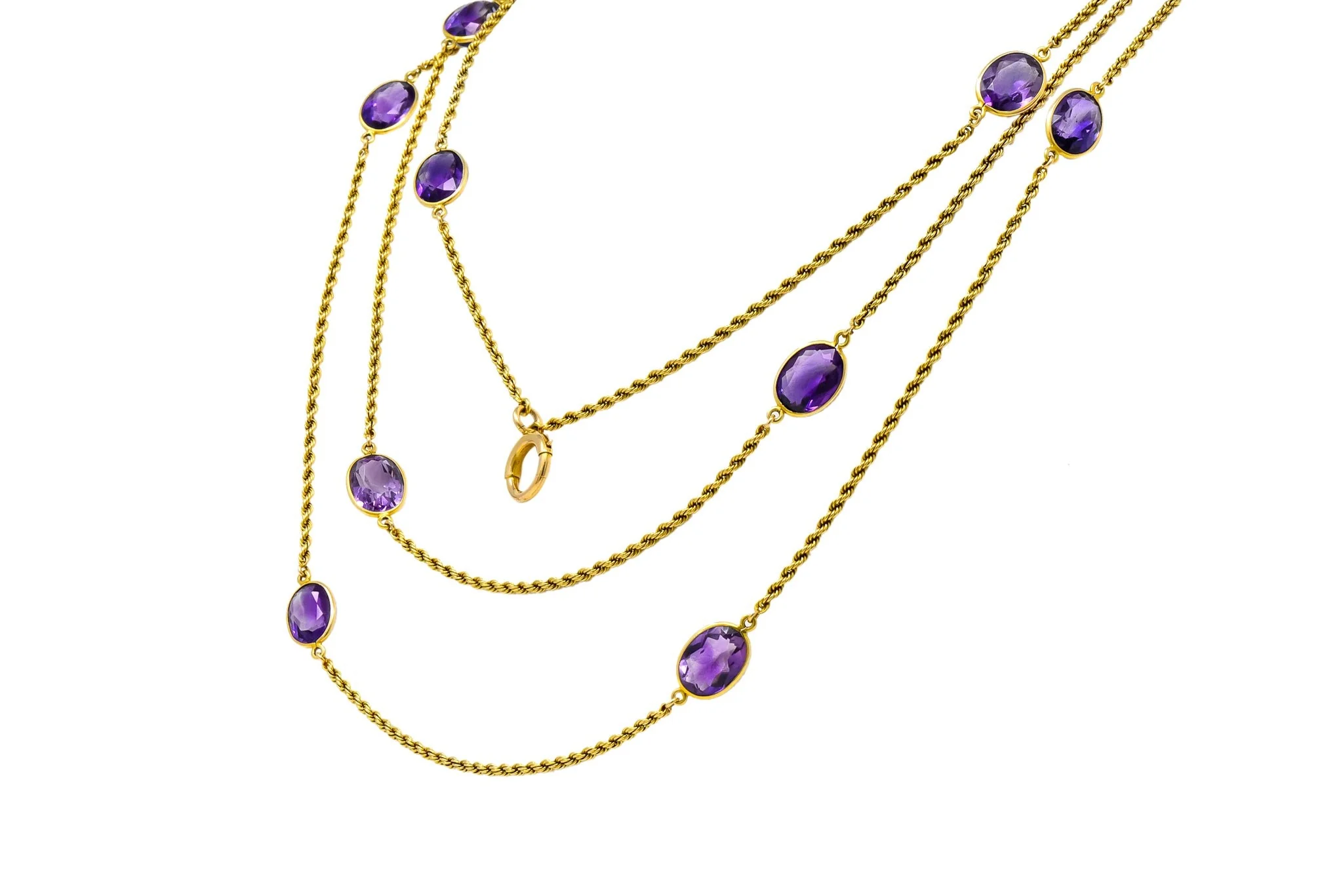 Victorian 50.00 CTW Amethyst 14 Karat Gold 64 Inch Station Necklace - Image 2