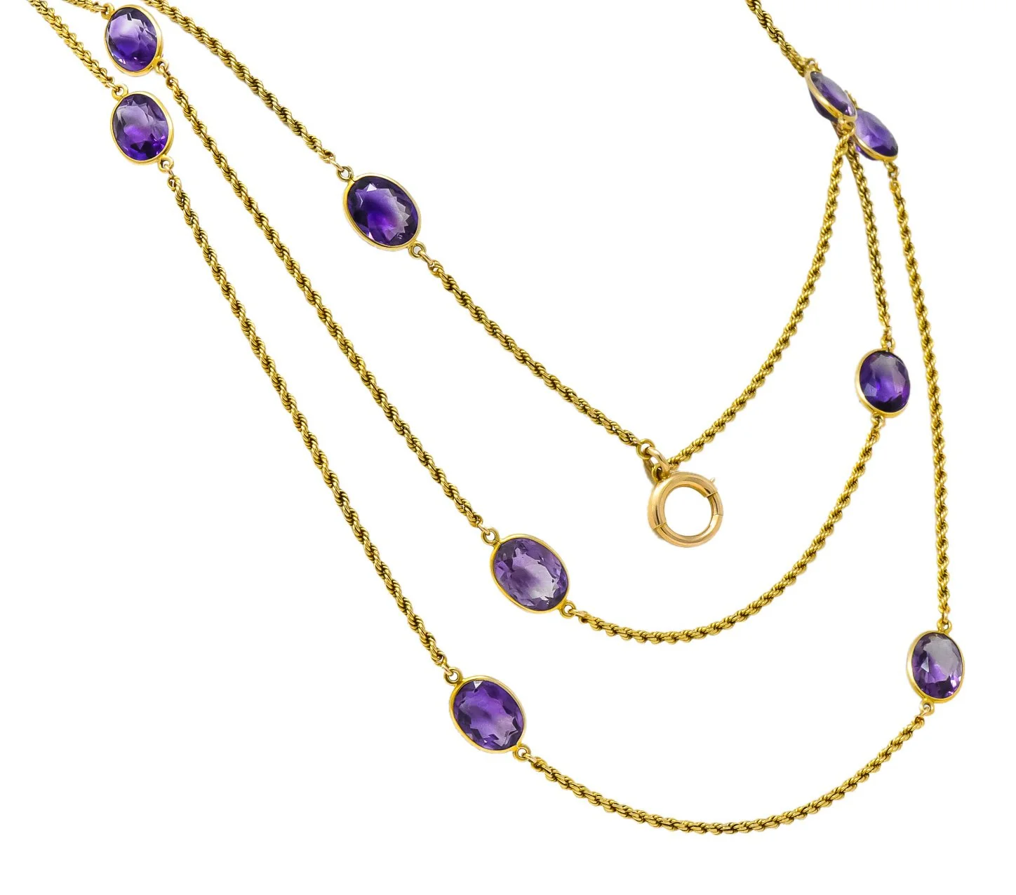 Victorian 50.00 CTW Amethyst 14 Karat Gold 64 Inch Station Necklace - Image 3