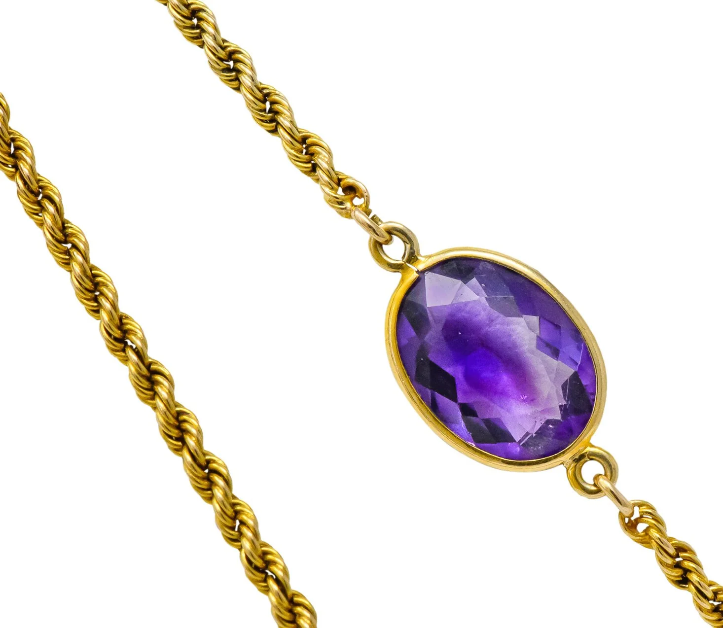 Victorian 50.00 CTW Amethyst 14 Karat Gold 64 Inch Station Necklace - Image 4
