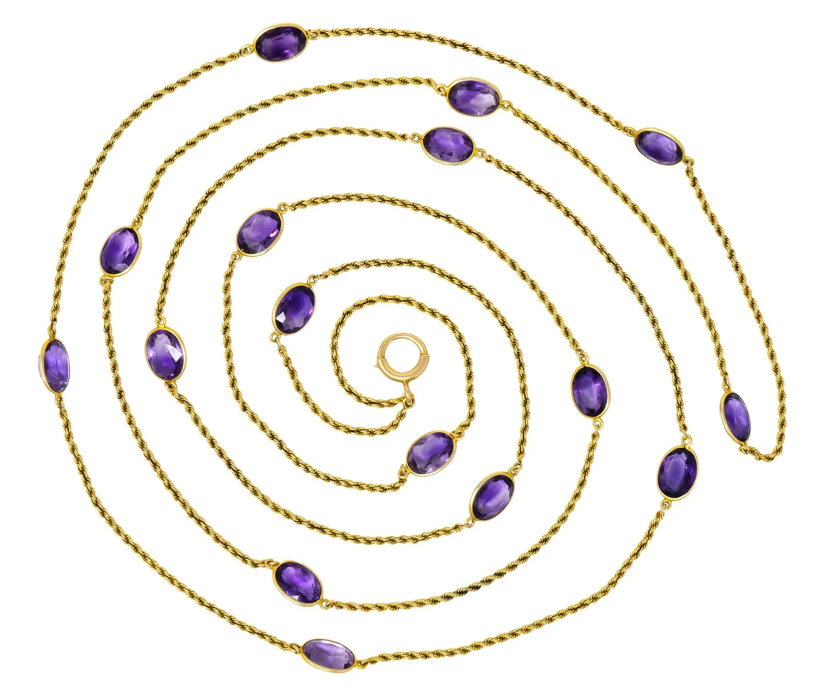 Victorian 50.00 CTW Amethyst 14 Karat Gold 64 Inch Station Necklace - Image 8