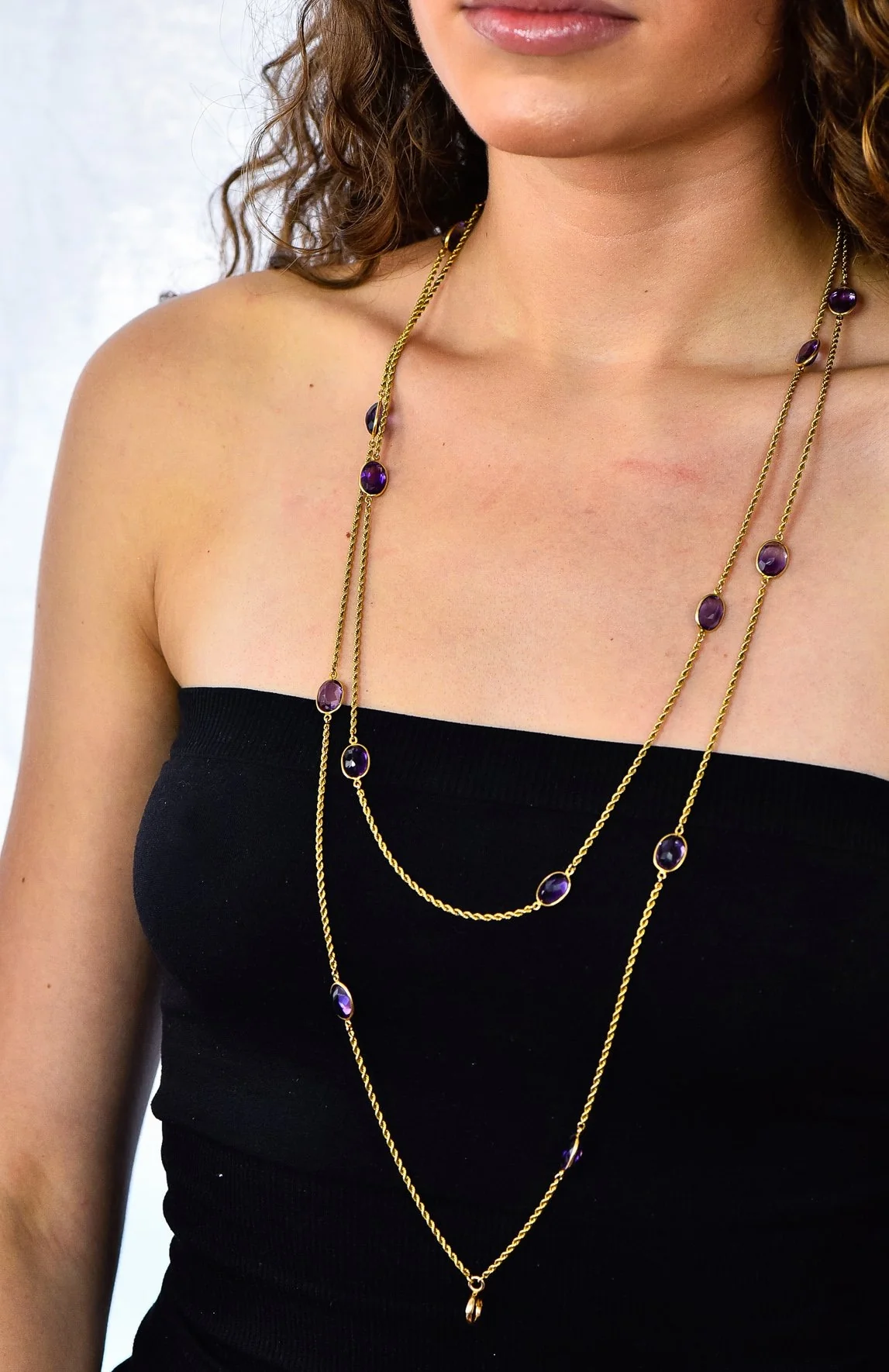 Victorian 50.00 CTW Amethyst 14 Karat Gold 64 Inch Station Necklace - Image 9