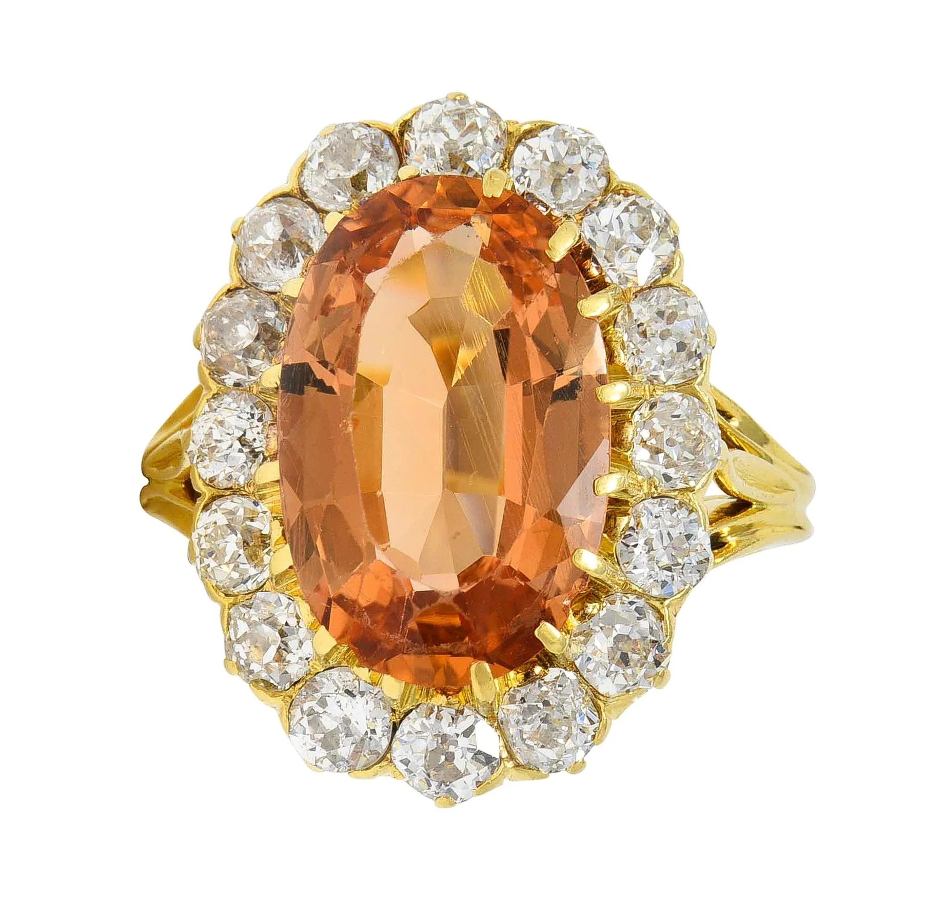 Victorian 7.50 CTW Imperial Topaz Diamond 18 Karat Yellow Gold Antique Halo Ring