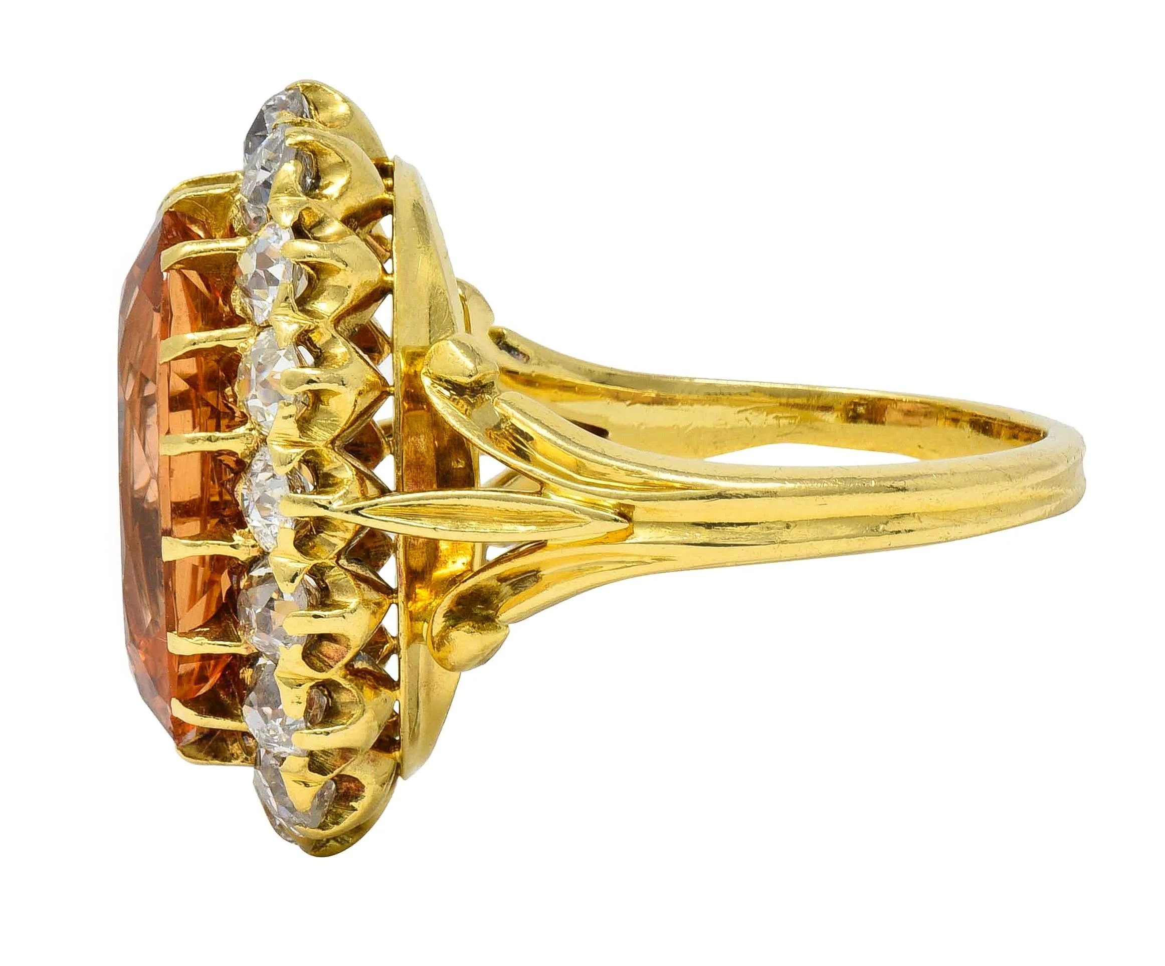 Victorian 7.50 CTW Imperial Topaz Diamond 18 Karat Yellow Gold Antique Halo Ring - Image 5