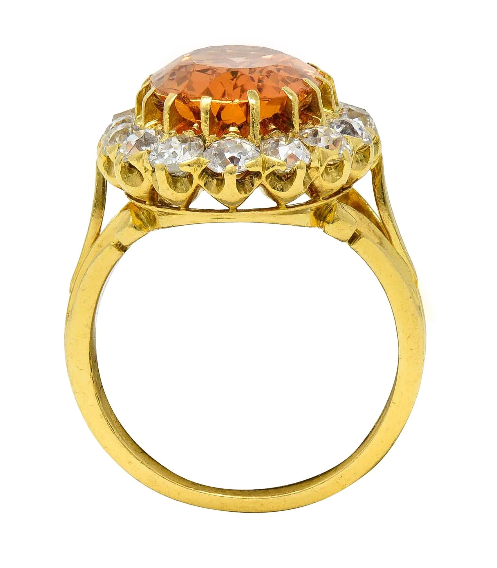 Victorian 7.50 CTW Imperial Topaz Diamond 18 Karat Yellow Gold Antique Halo Ring - Image 6