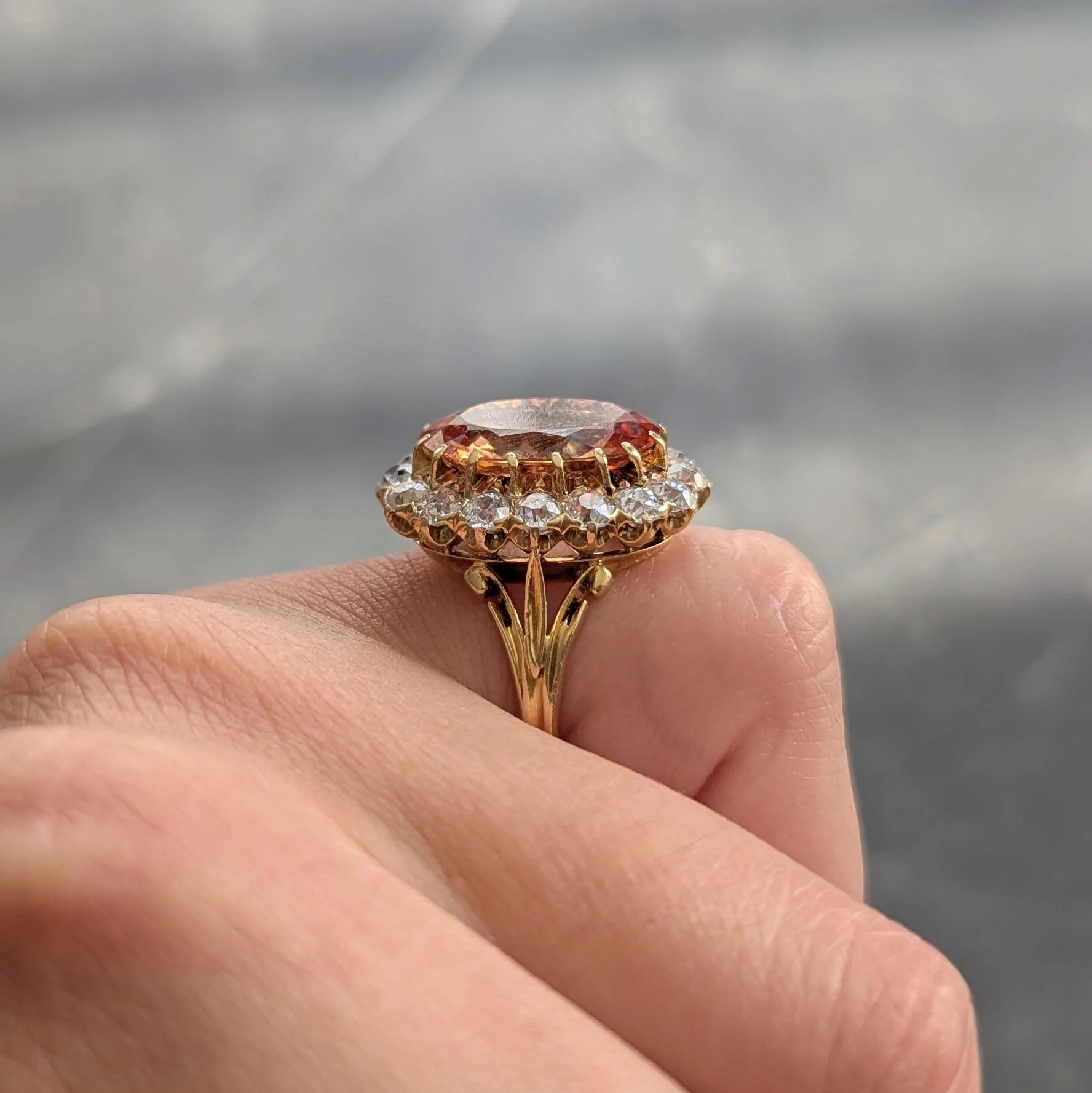 Victorian 7.50 CTW Imperial Topaz Diamond 18 Karat Yellow Gold Antique Halo Ring - Image 8