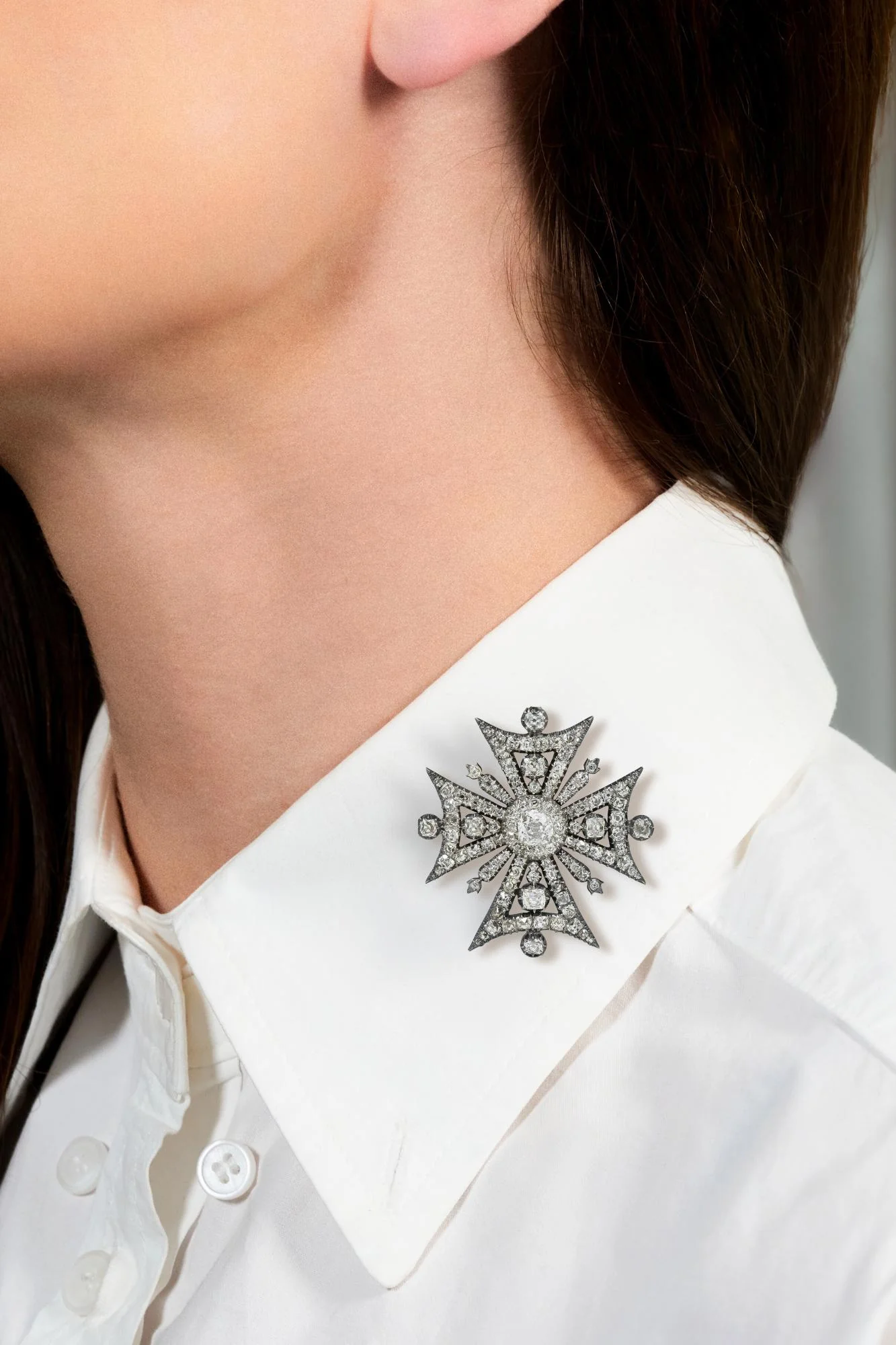 Victorian 7.88 CTW Diamond Silver-Topped 18 Karat Gold Antique Maltese Cross Pendant Brooch - Image 2