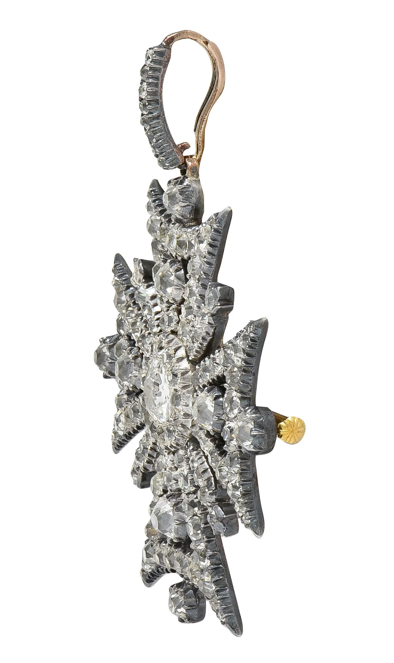 Victorian 7.88 CTW Diamond Silver-Topped 18 Karat Gold Antique Maltese Cross Pendant Brooch - Image 3