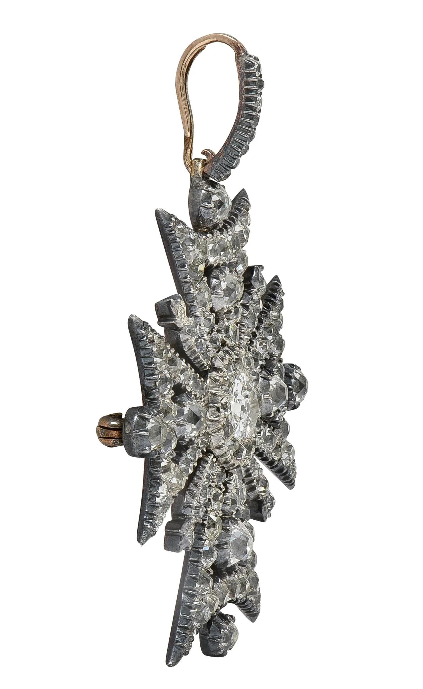 Victorian 7.88 CTW Diamond Silver-Topped 18 Karat Gold Antique Maltese Cross Pendant Brooch - Image 5
