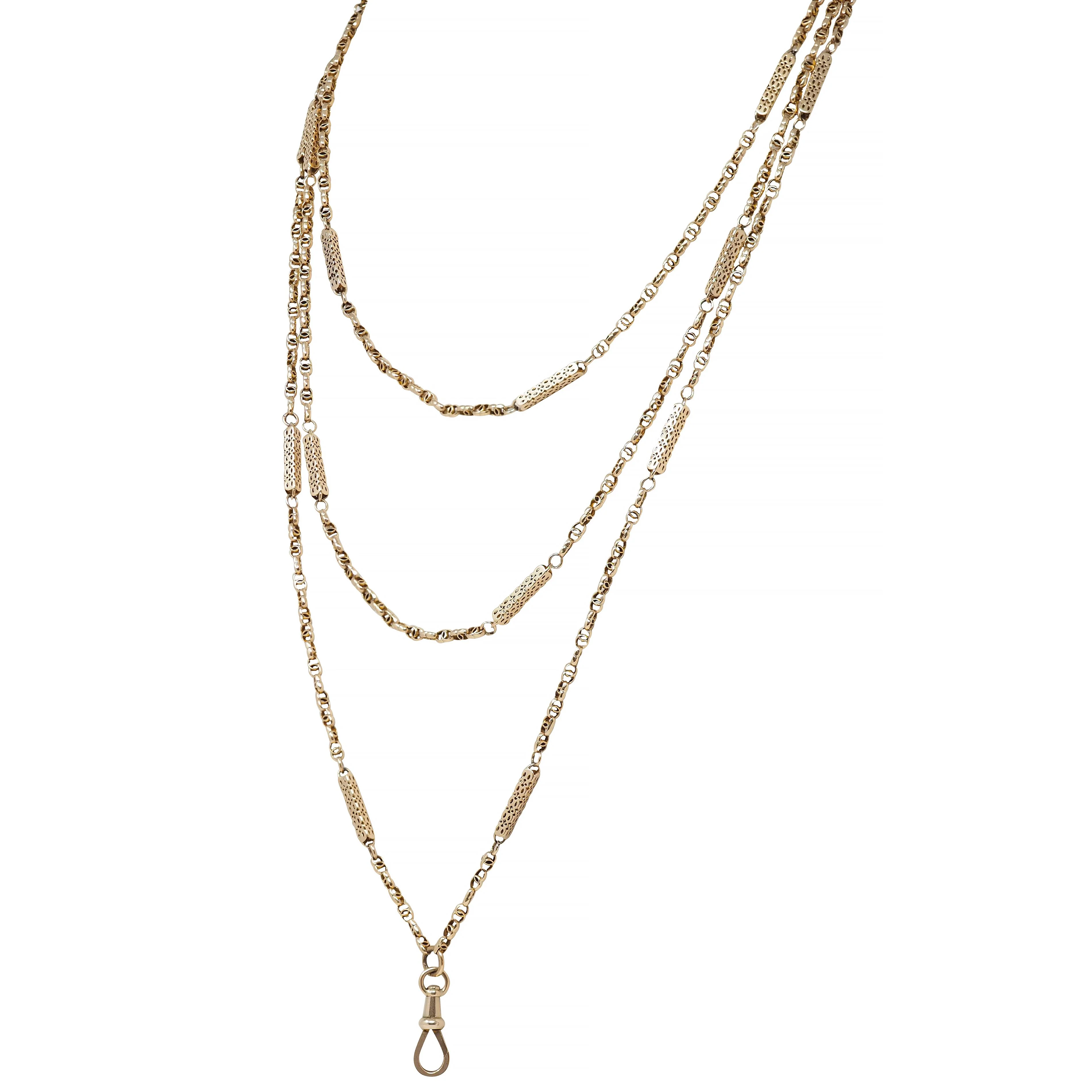 Victorian 9 Karat Yellow Gold Antique 71 In Long Fancy Bar Link Chain Necklace - Image 6