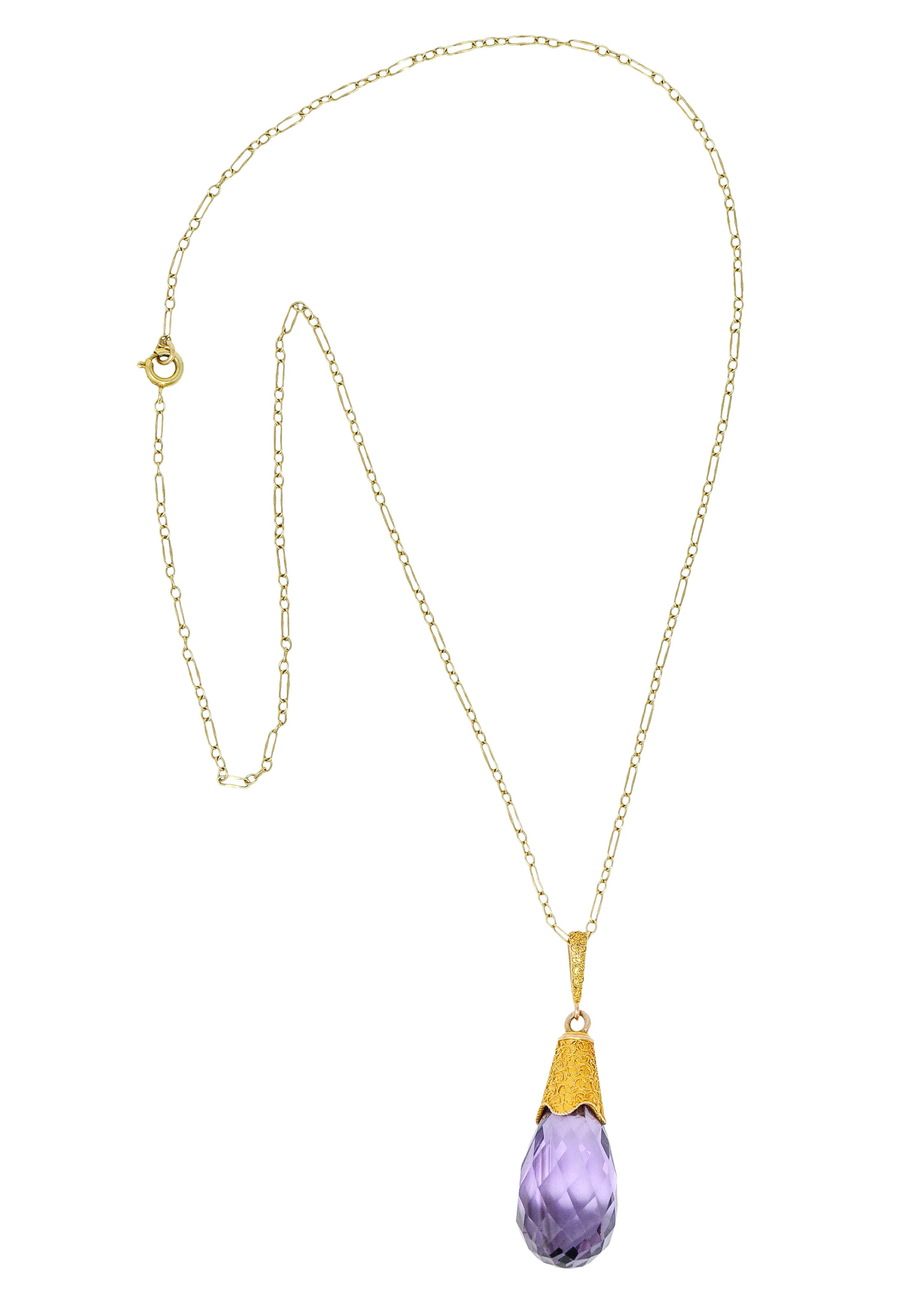 Victorian Amethyst 14 Karat Gold Briolette Drop Necklace Circa 1900 - Image 2
