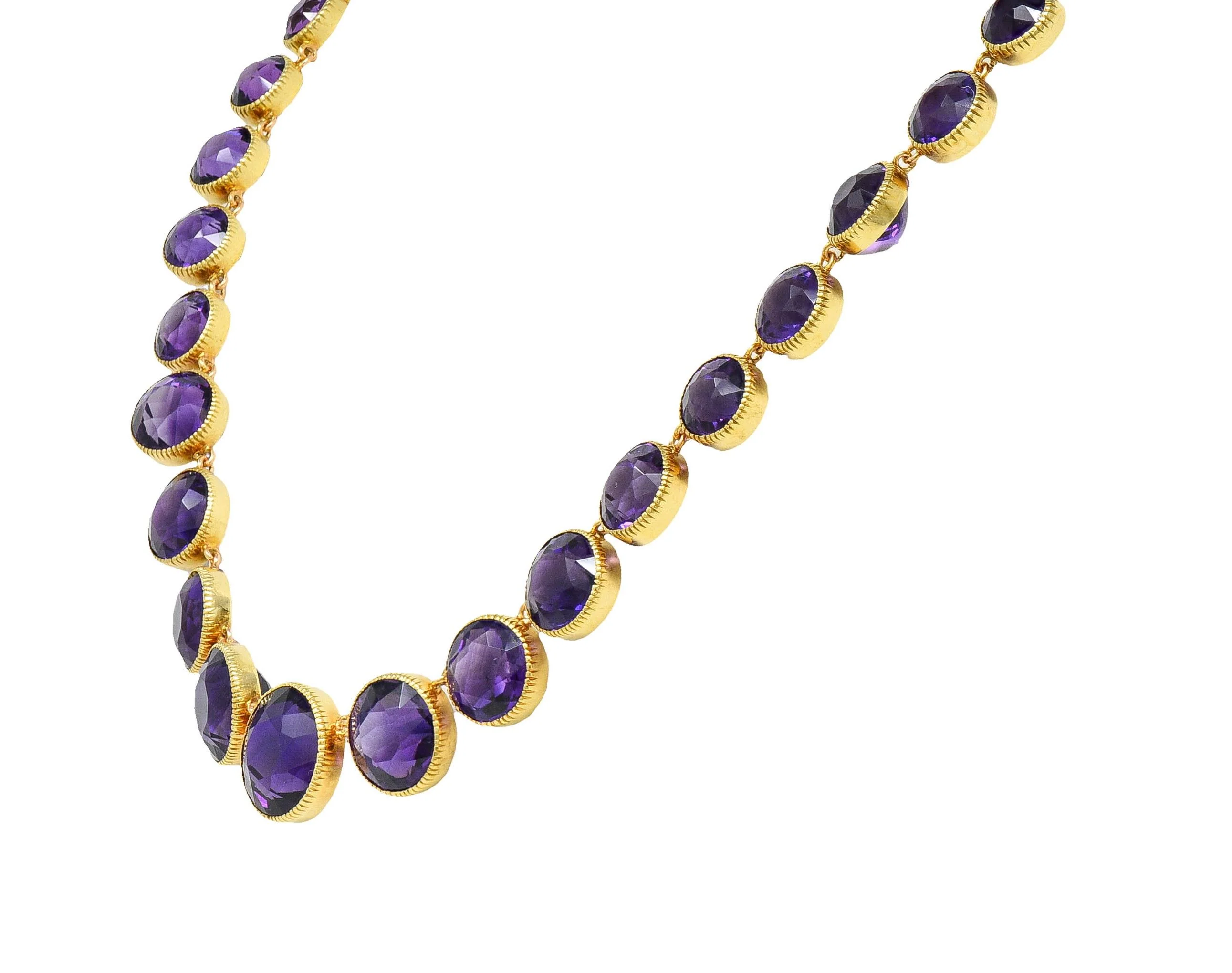 Victorian Amethyst 14 Karat Yellow Gold Antique Graduated Station Necklace - Image 4