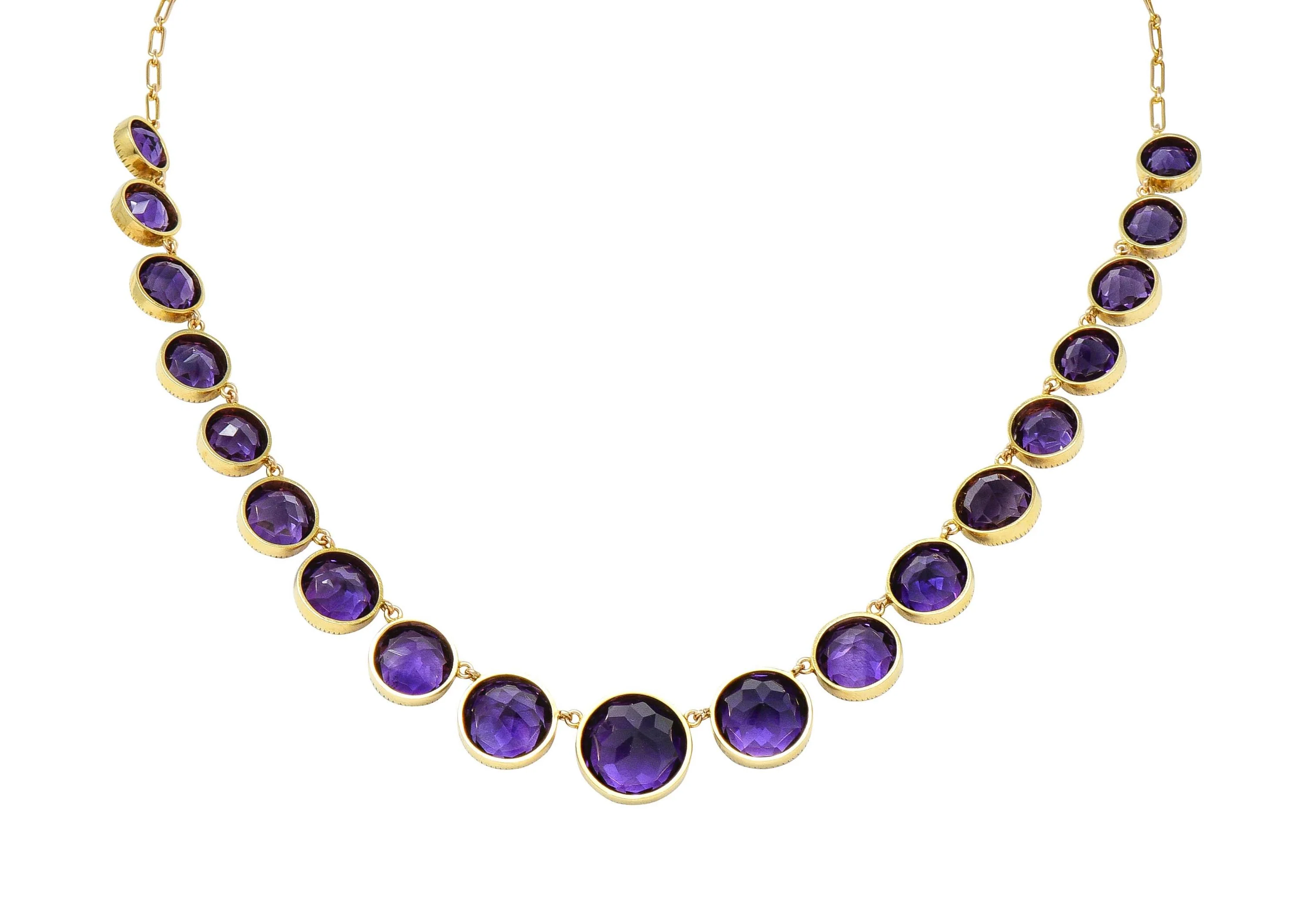 Victorian Amethyst 14 Karat Yellow Gold Antique Graduated Station Necklace - Image 5