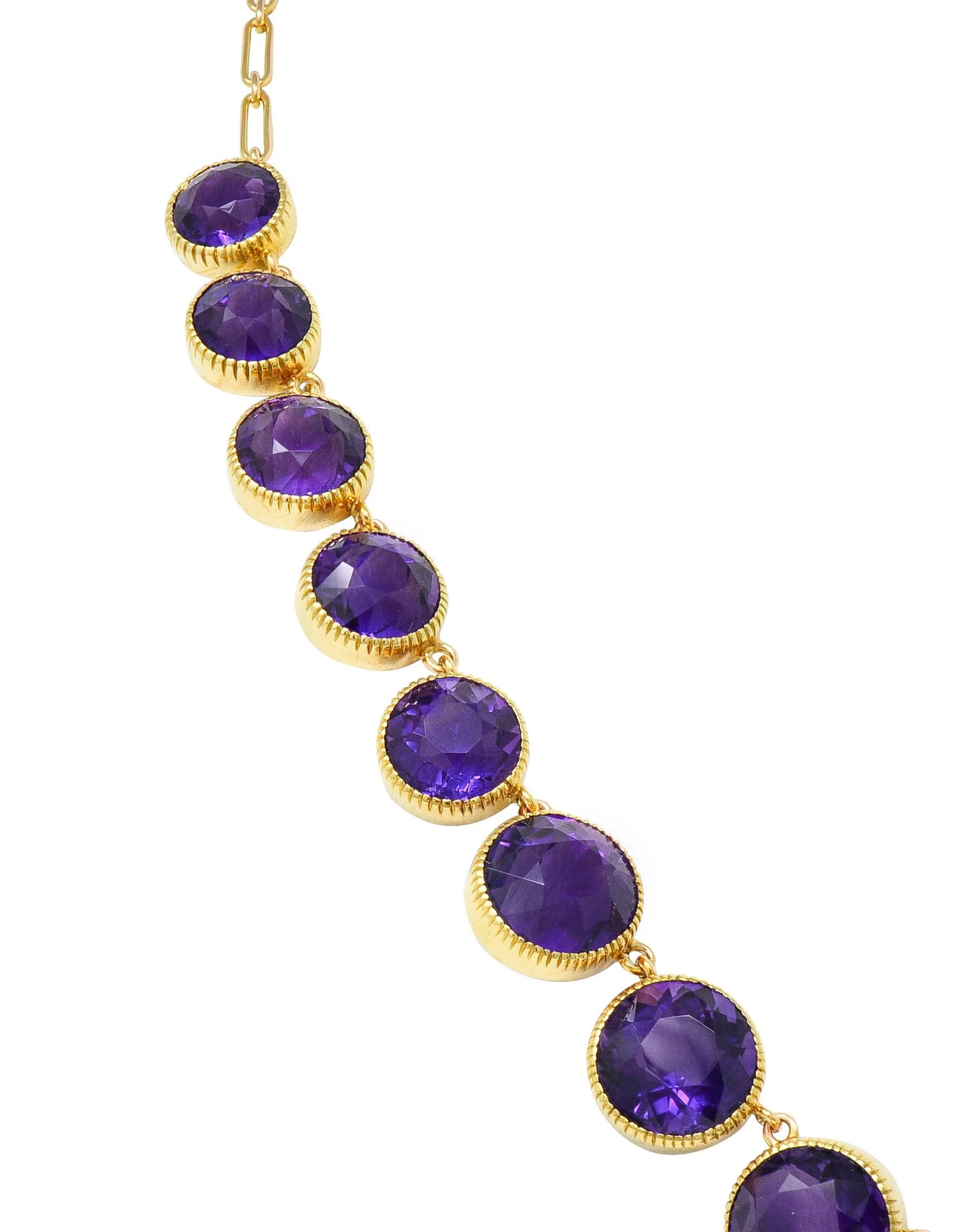 Victorian Amethyst 14 Karat Yellow Gold Antique Graduated Station Necklace - Image 9