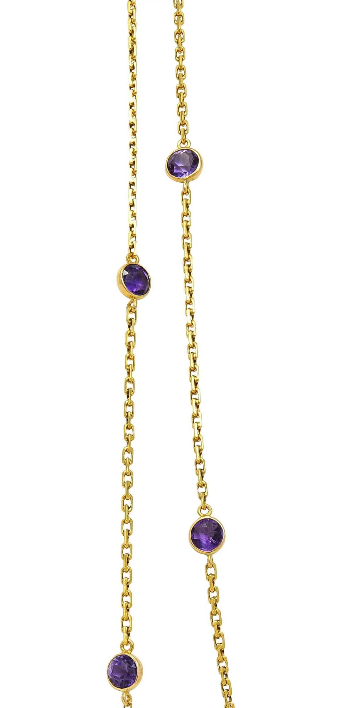 Victorian Amethyst 18 Karat Yellow Gold 59 IN Long Antique Station Chain Necklace - Image 6
