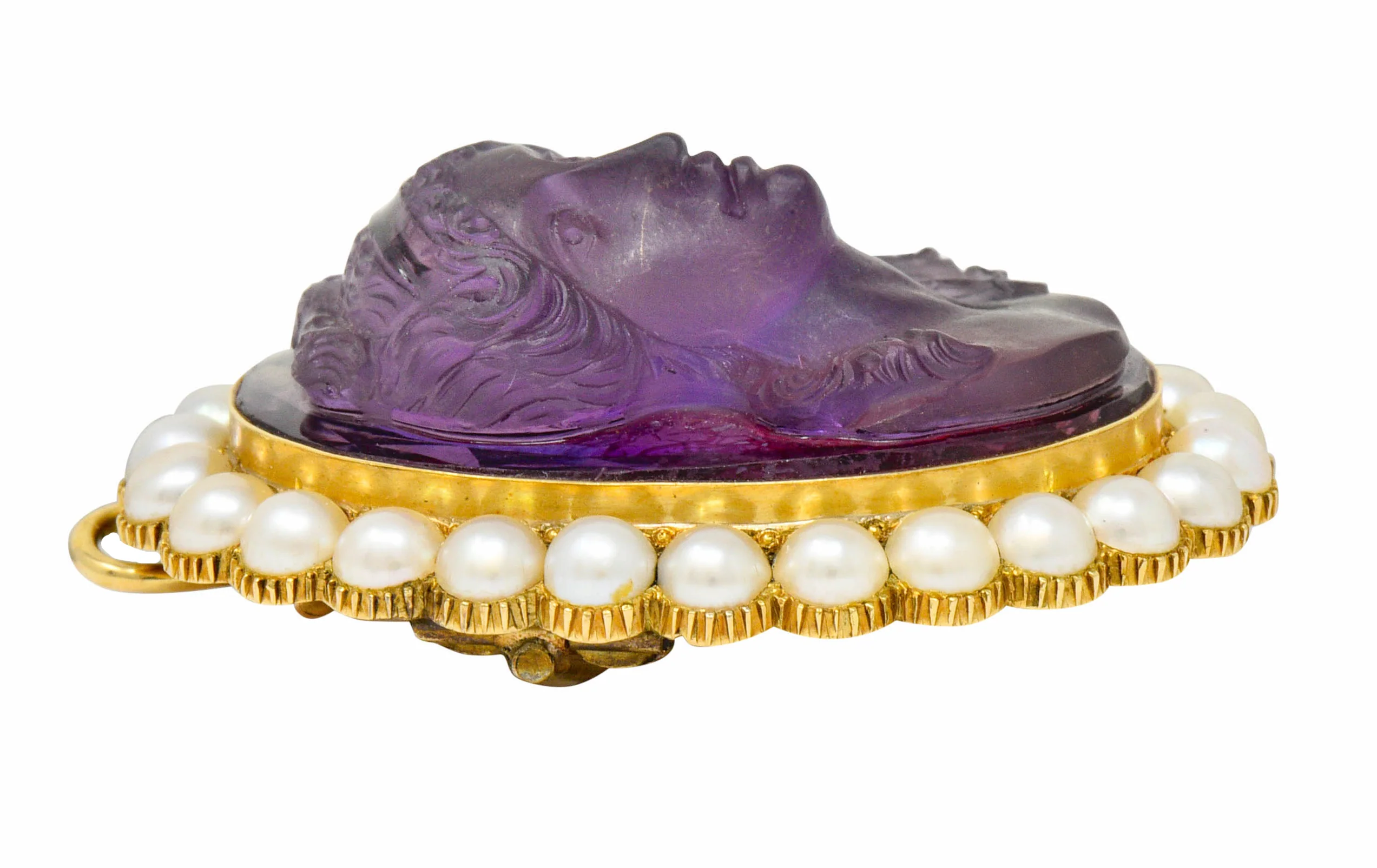 Victorian Amethyst Pearl 14 Karat Gold Cameo Cluster Pendant Brooch - Image 7